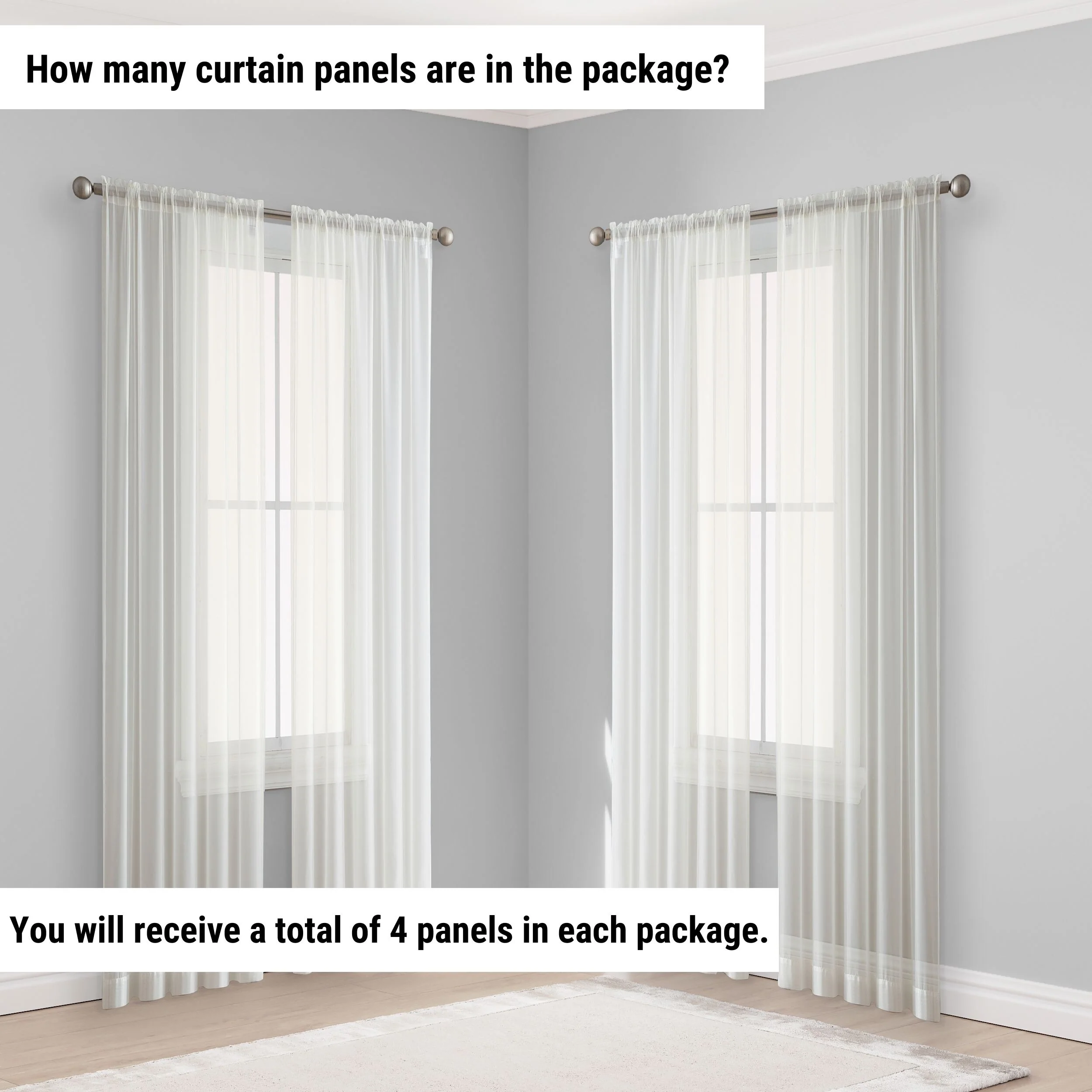 HLC.me Geneva Sheer Voile Window Treatment Rod Pocket Curtain Panels Bedroom and Living Room (Set of 4)