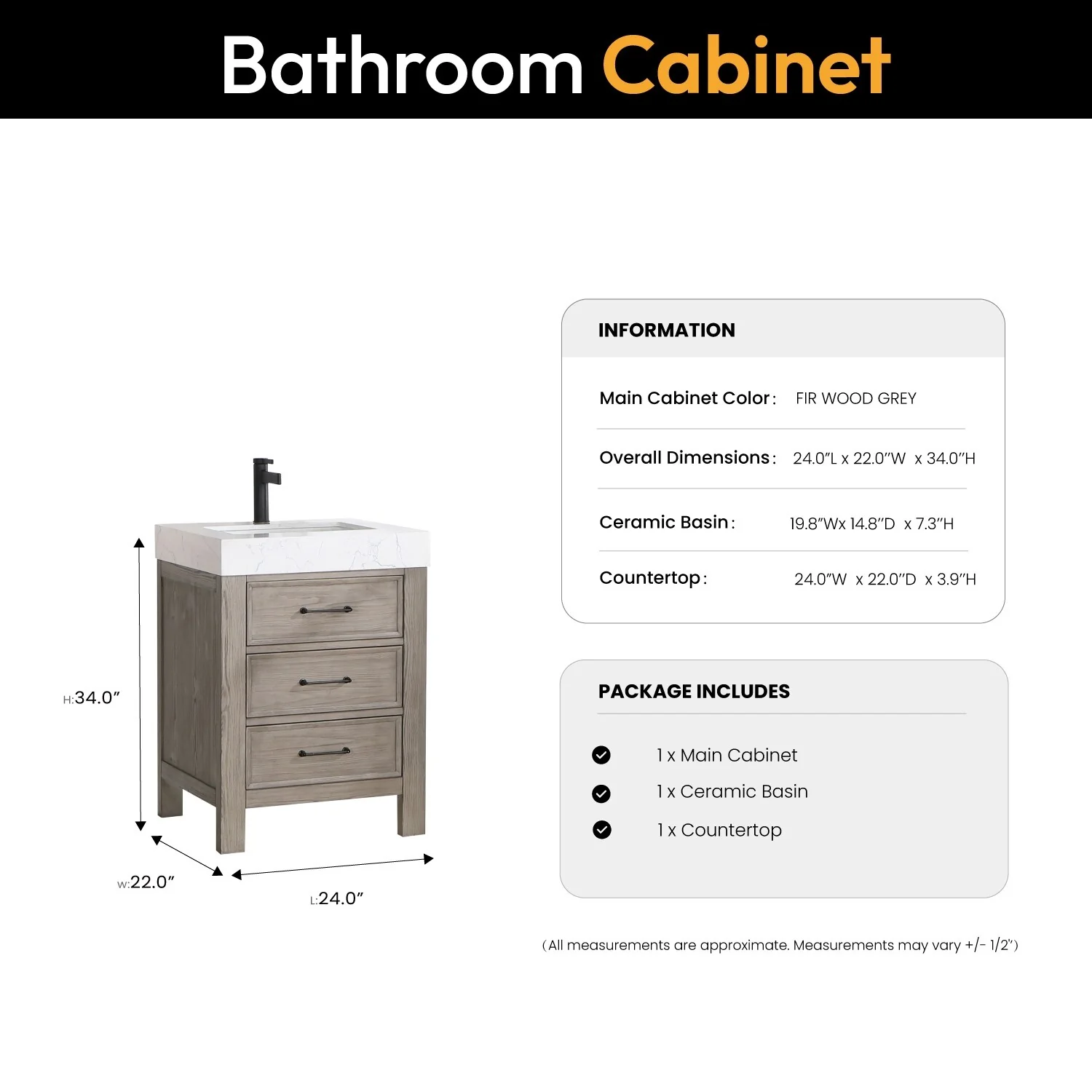 Leon 24 in. Single Bathroom Vanity with Composite Stone Top