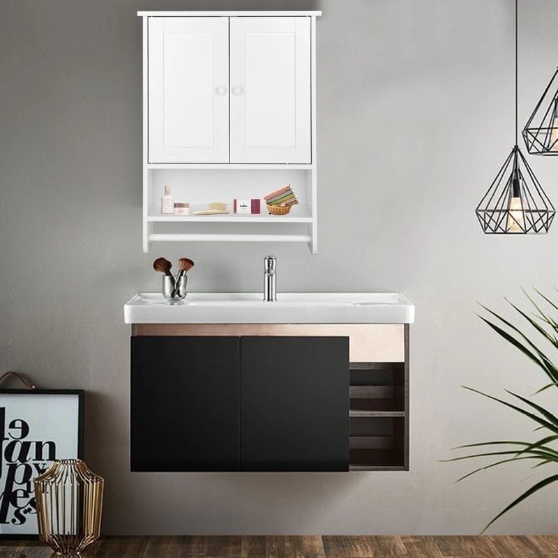 2-Doors and 1- Shelf Cottage Collection Wall Mount Bathroom Cabinet Wooden Storage Organizer