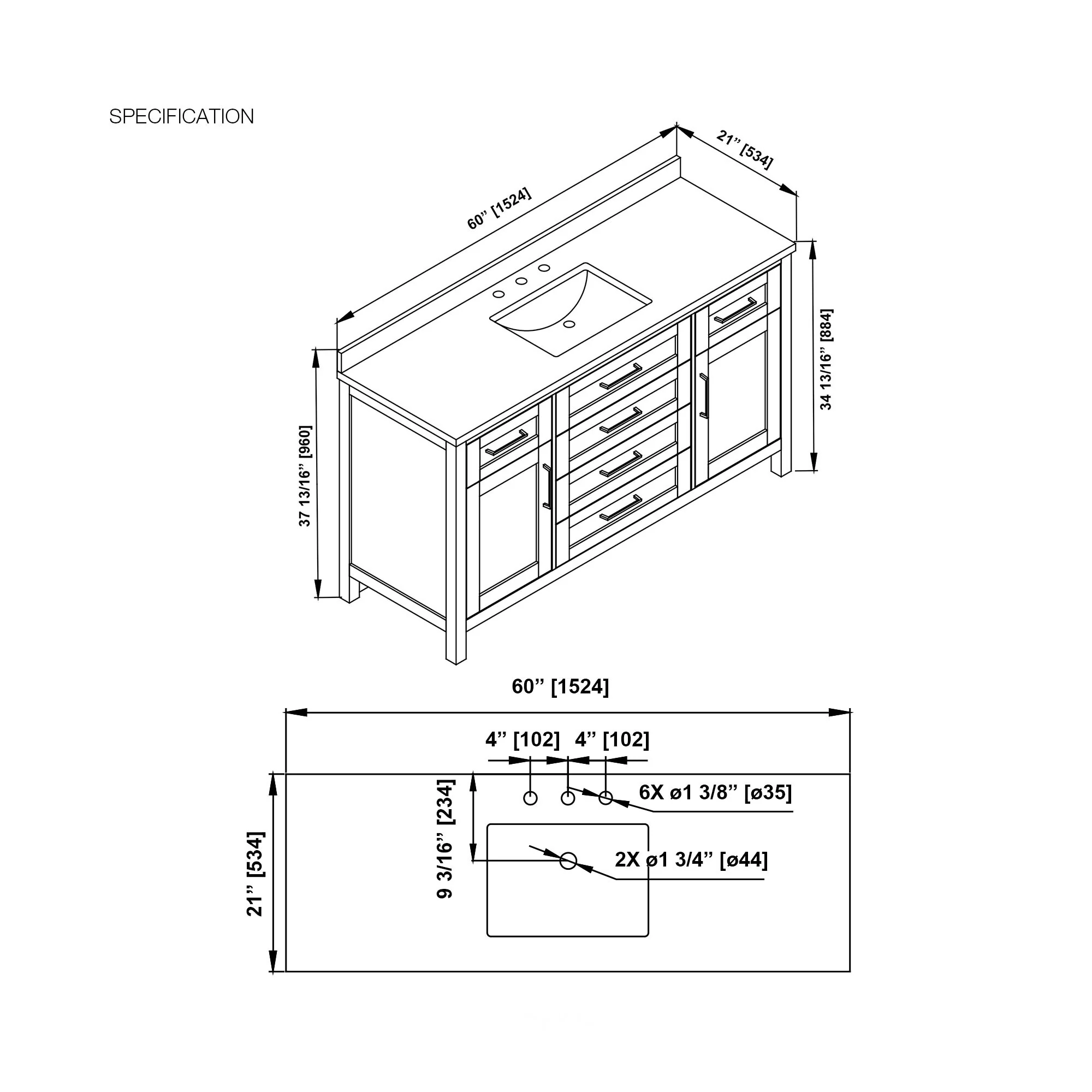 OVE Decors Tahoe II White Single Basin 60-inch Vanity
