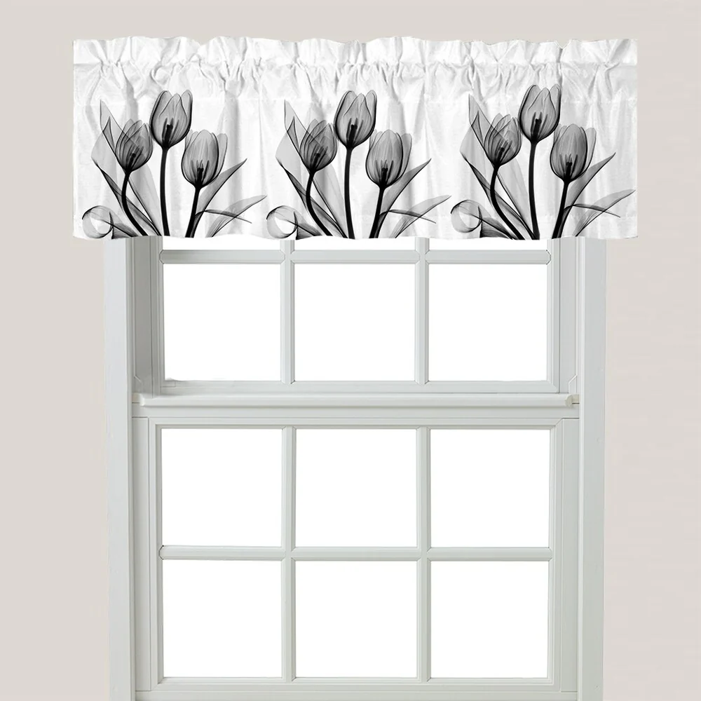 Laural Home Monochromatic Black Tulips Window Valance 60x18 - 60