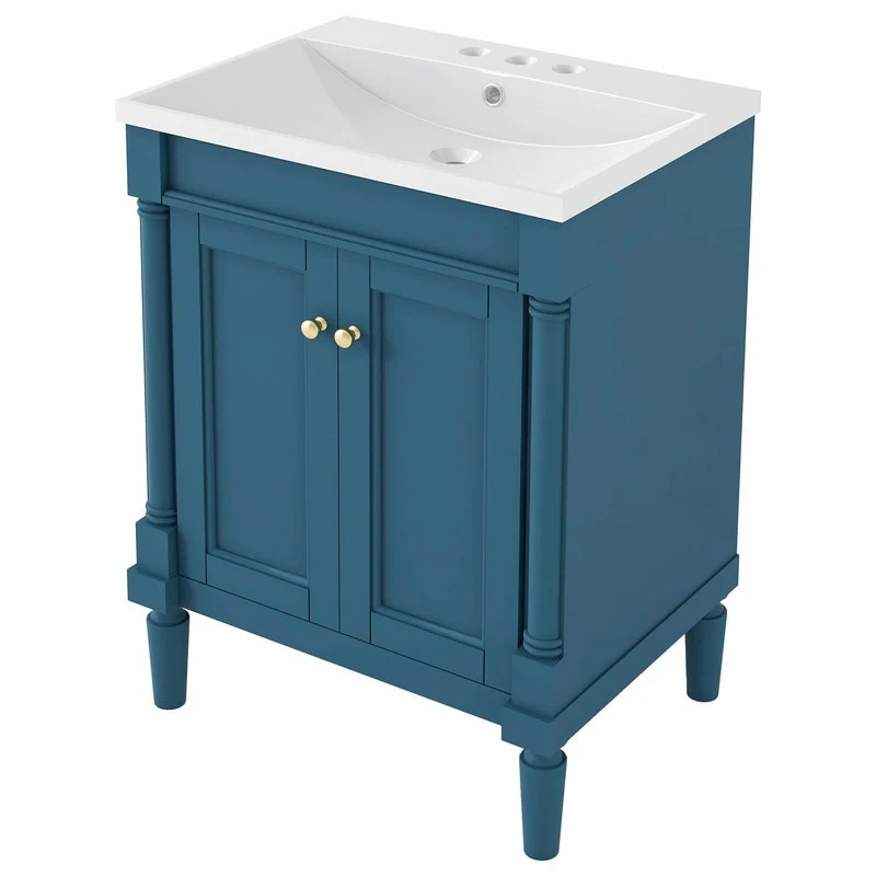 24'' Bathroom Vanity with Top Sink: Modern 2-Tier Storage Cabinet, Single Sink, Large Shelves