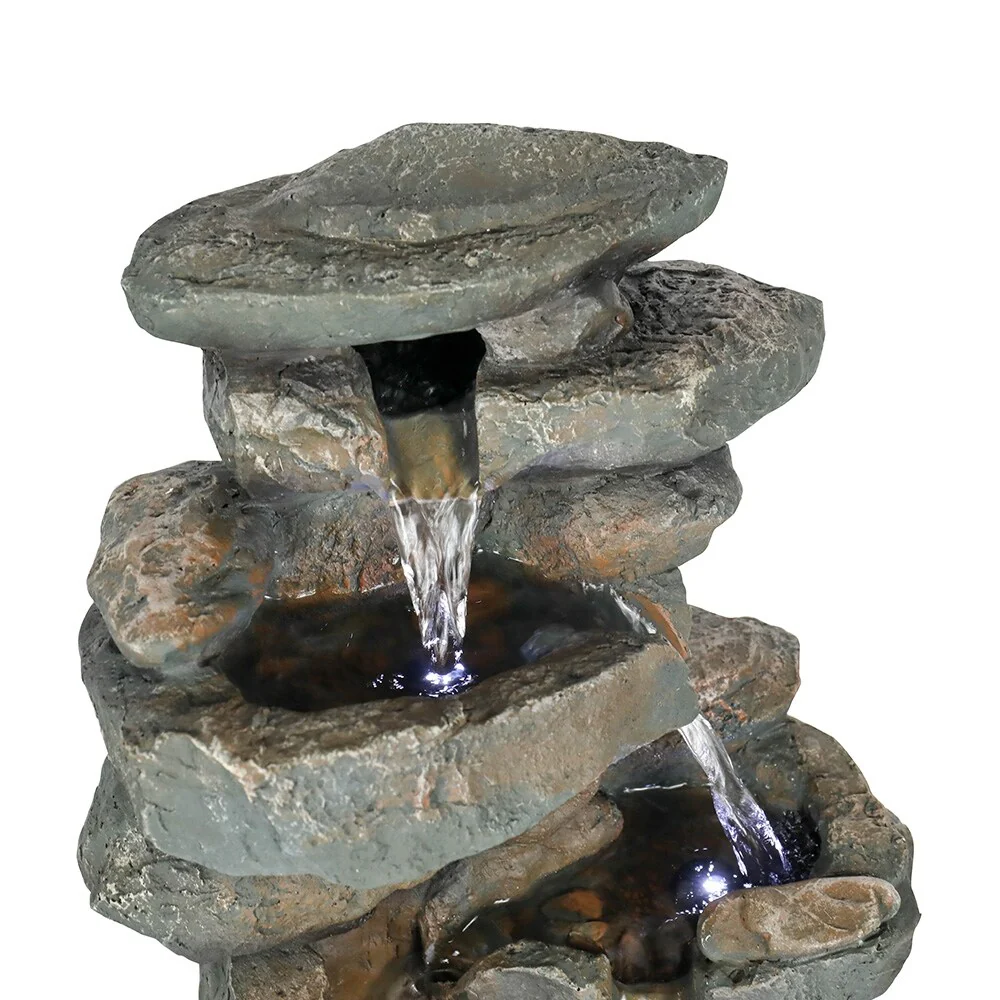 5-Tier Rock Falls Cascading Tabletop Water Fountain with LED Lights