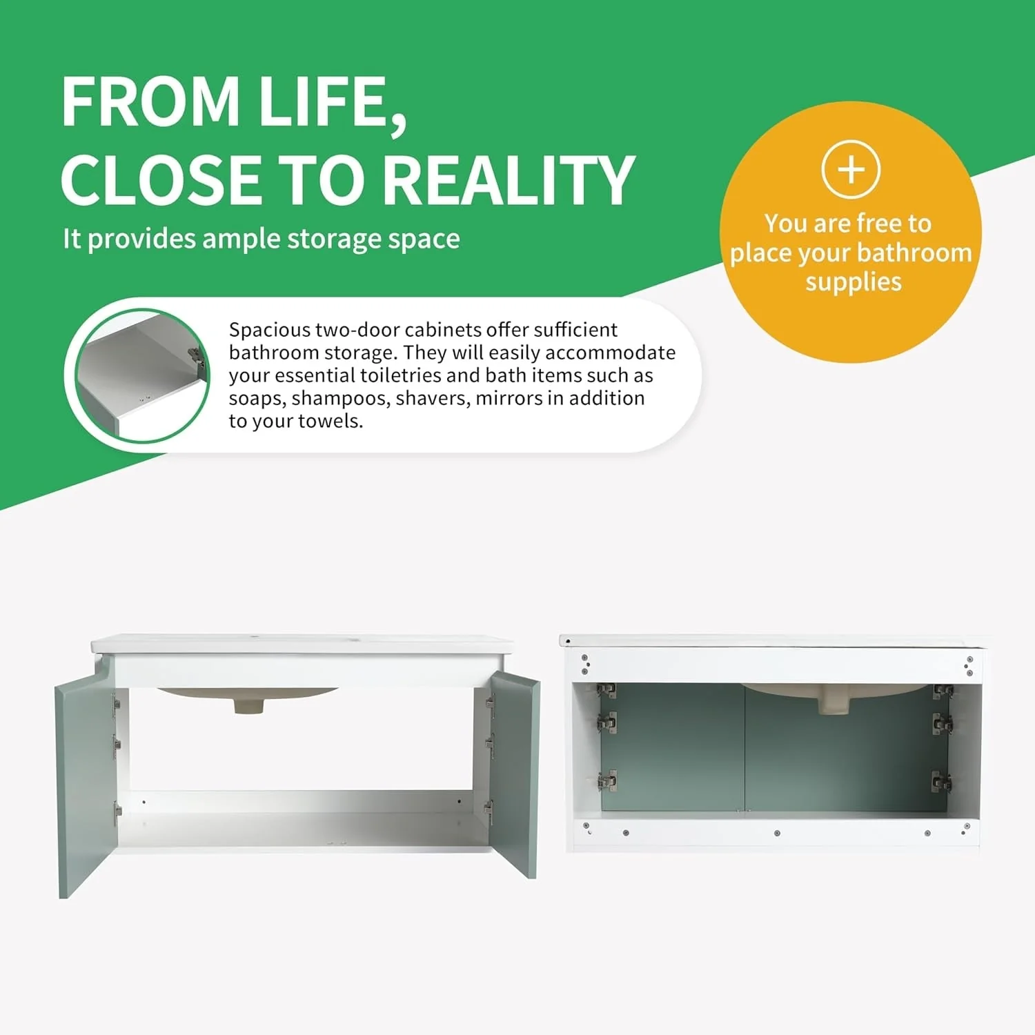 BNK 28/ 32/36/40 Inch Single Sink Bathroom Vanity with Soft Close Door, Modern Floating Vanity