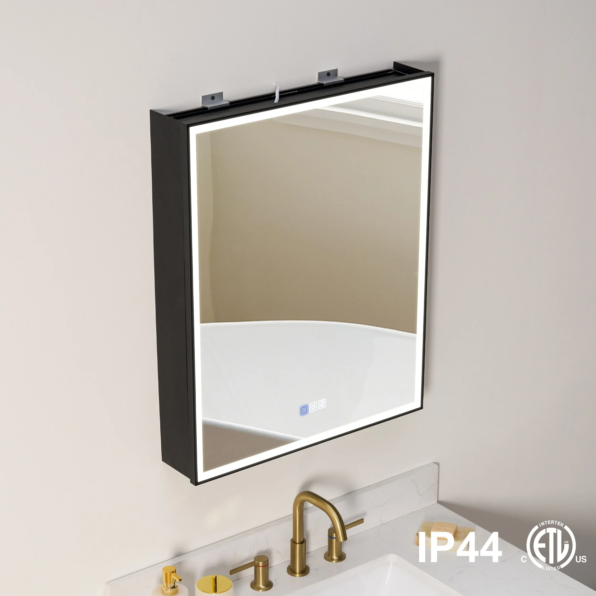 30'' H Recessed Or Surface Wall Mounted LED Mirror Cabinet With Mirror And Adjustable Shelves,Black Frame