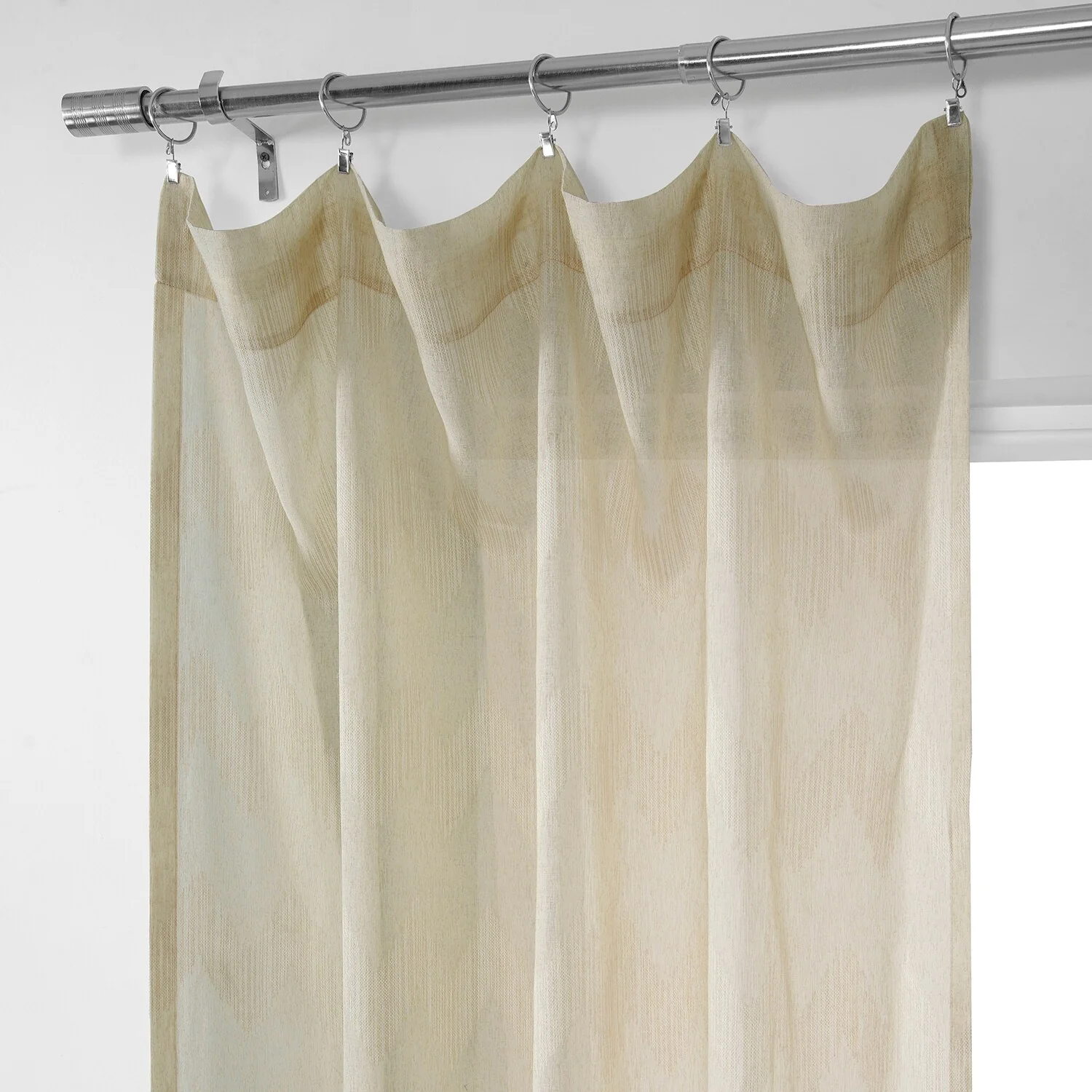 Exclusive Fabrics Sirius Beige Patterned Faux Linen Sheer Rod Pocket Curtain (1 Panel)
