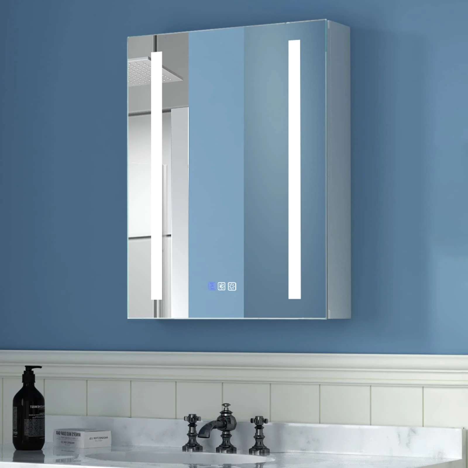 ExBrite 3 Touch Switch LED Lighted Bathroom Medicine Cabinet with Mirror, Recessed or Surface Mount, Defog, Stepless Dimming