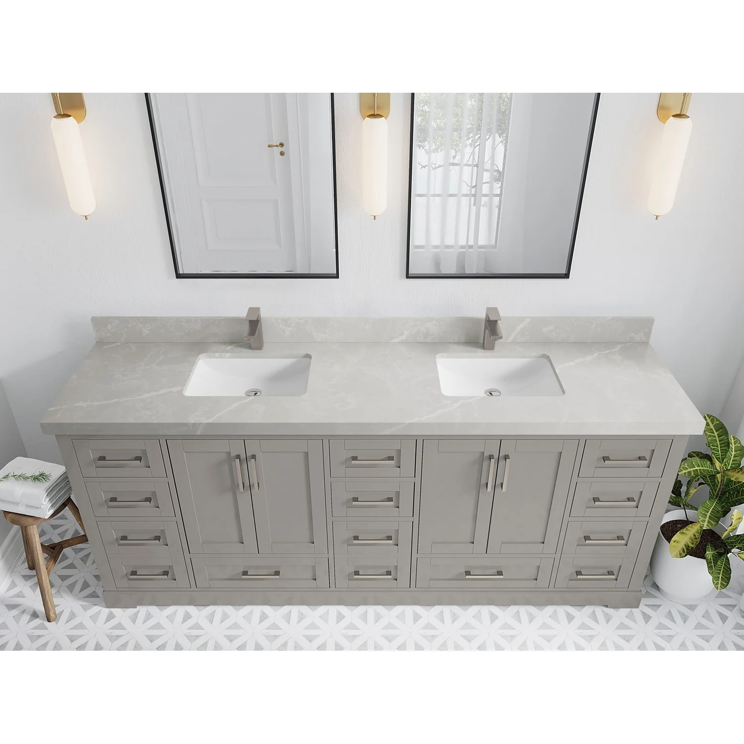 Willow Collection 84 in W x 22 in D x 36 in H Boston Double Bowl Sink Bathroom Vanity with Countertop