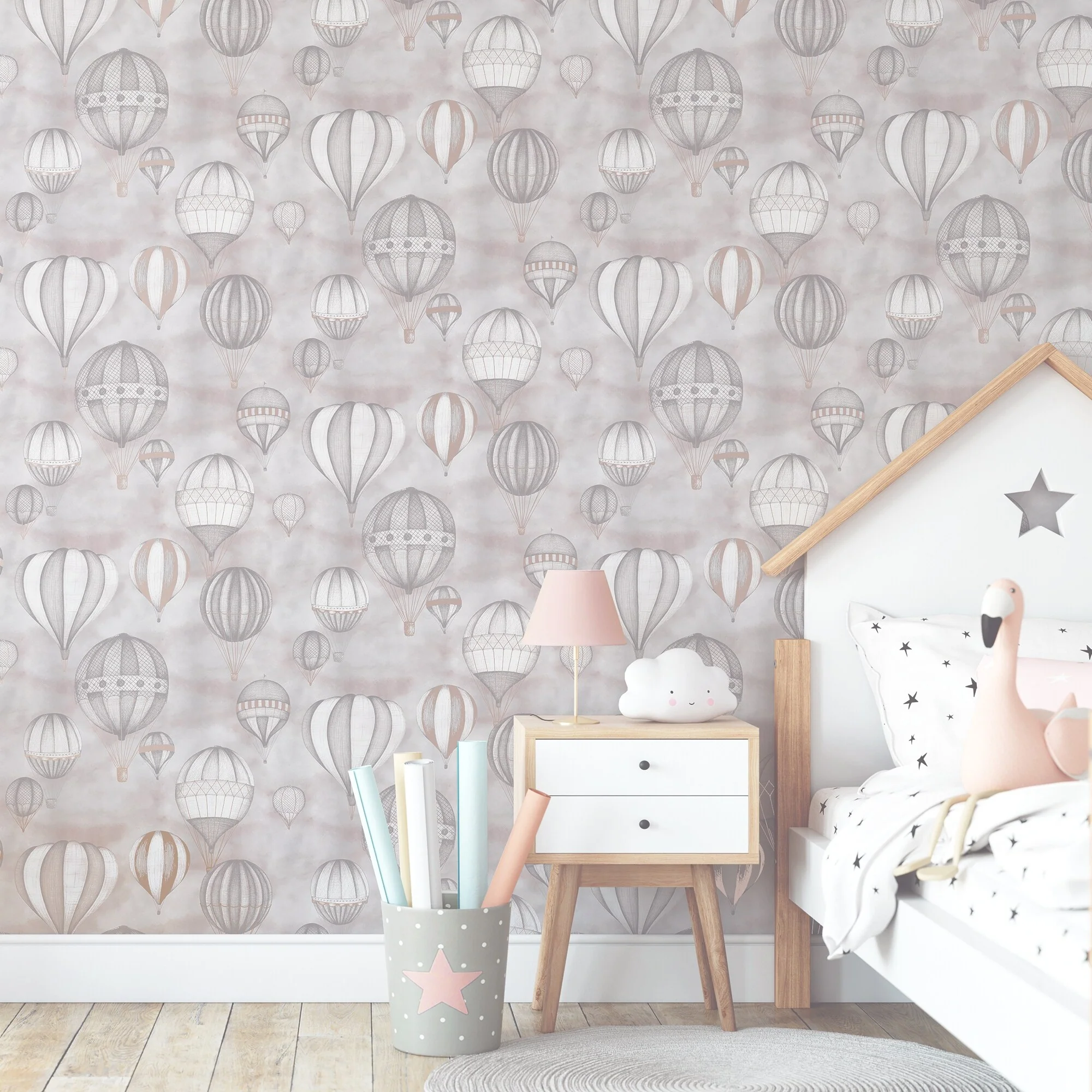 Balloon Fiesta Grey and Rose Gold Wallpaper - N/A