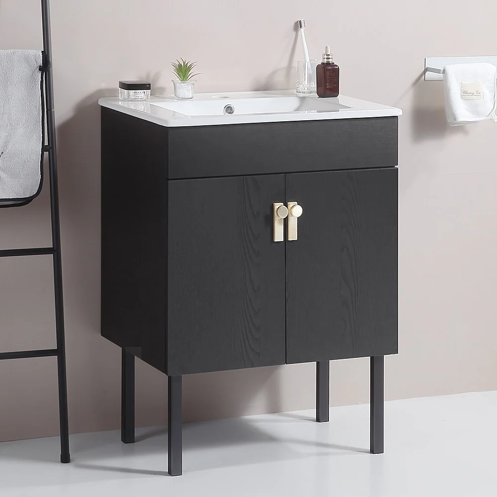 Bathroom Vanity with Metal Leg, White Ceramic Basin & 2 Soft Close Doors