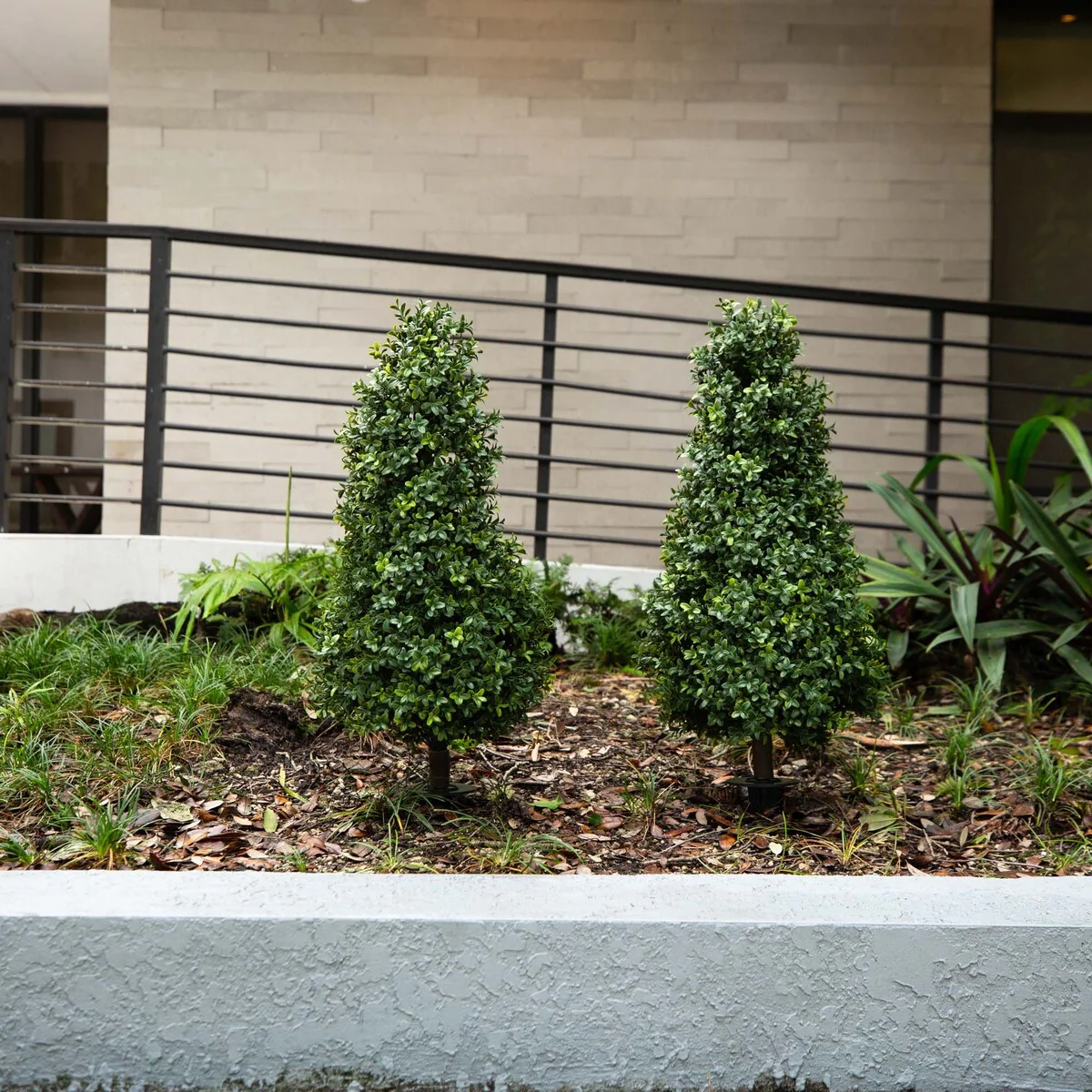 3' UV Resistant Artificial Boxwood Plant with Stake - Set of 2 - Green