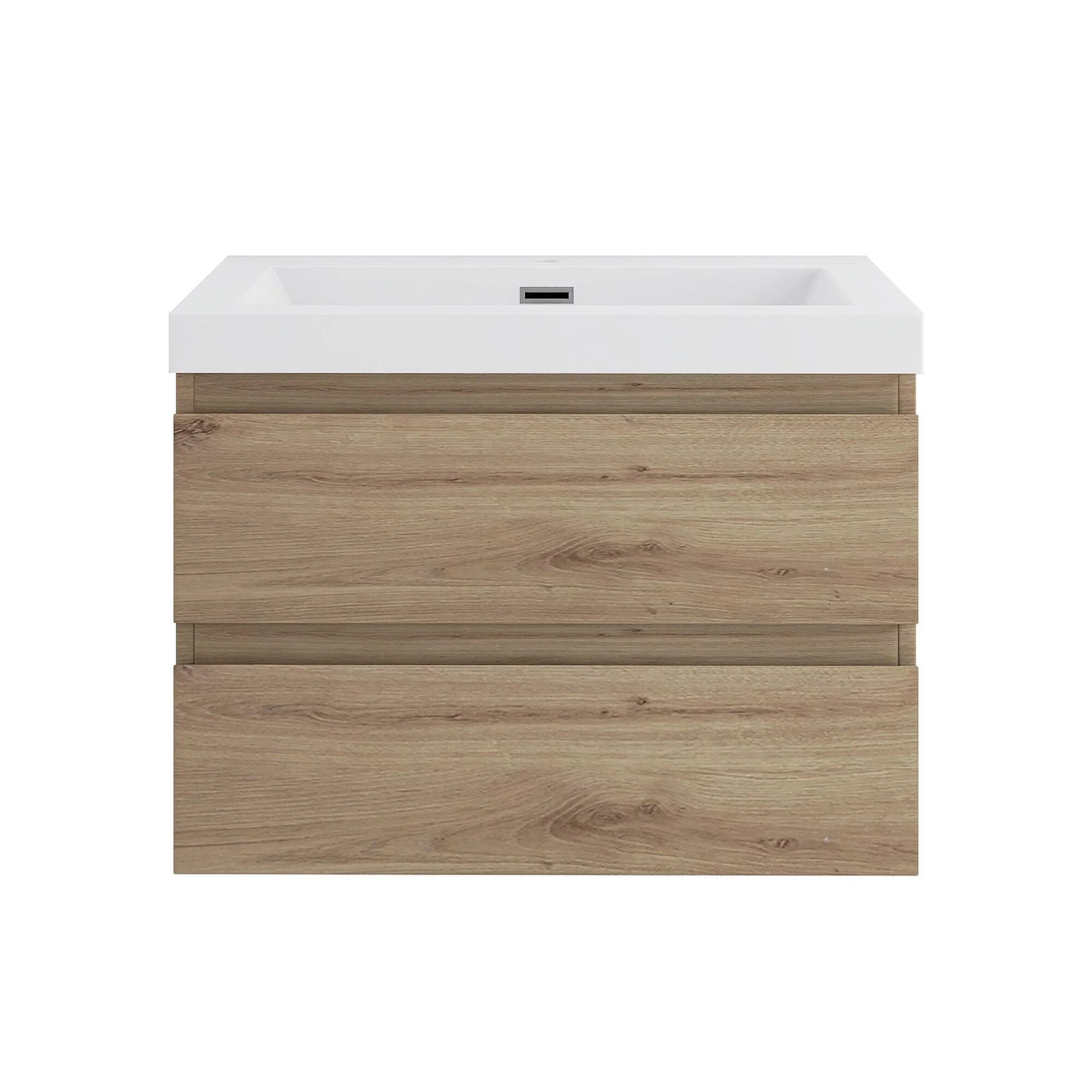 Angela Wall Mounted Bathroom Vanity in F. Oak with White Cultured Marble Top