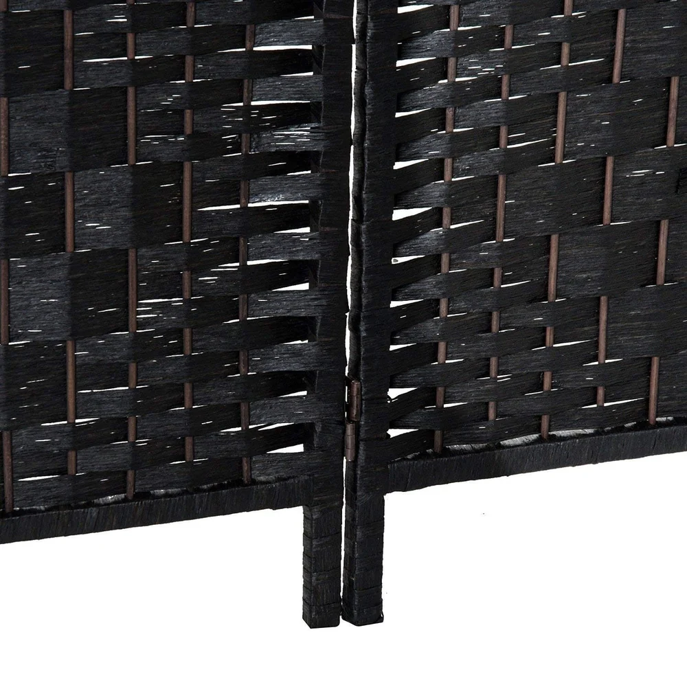 HomCom 6' Tall Wicker Weave Four Panel Room Divider Privacy Screen - Black Wood
