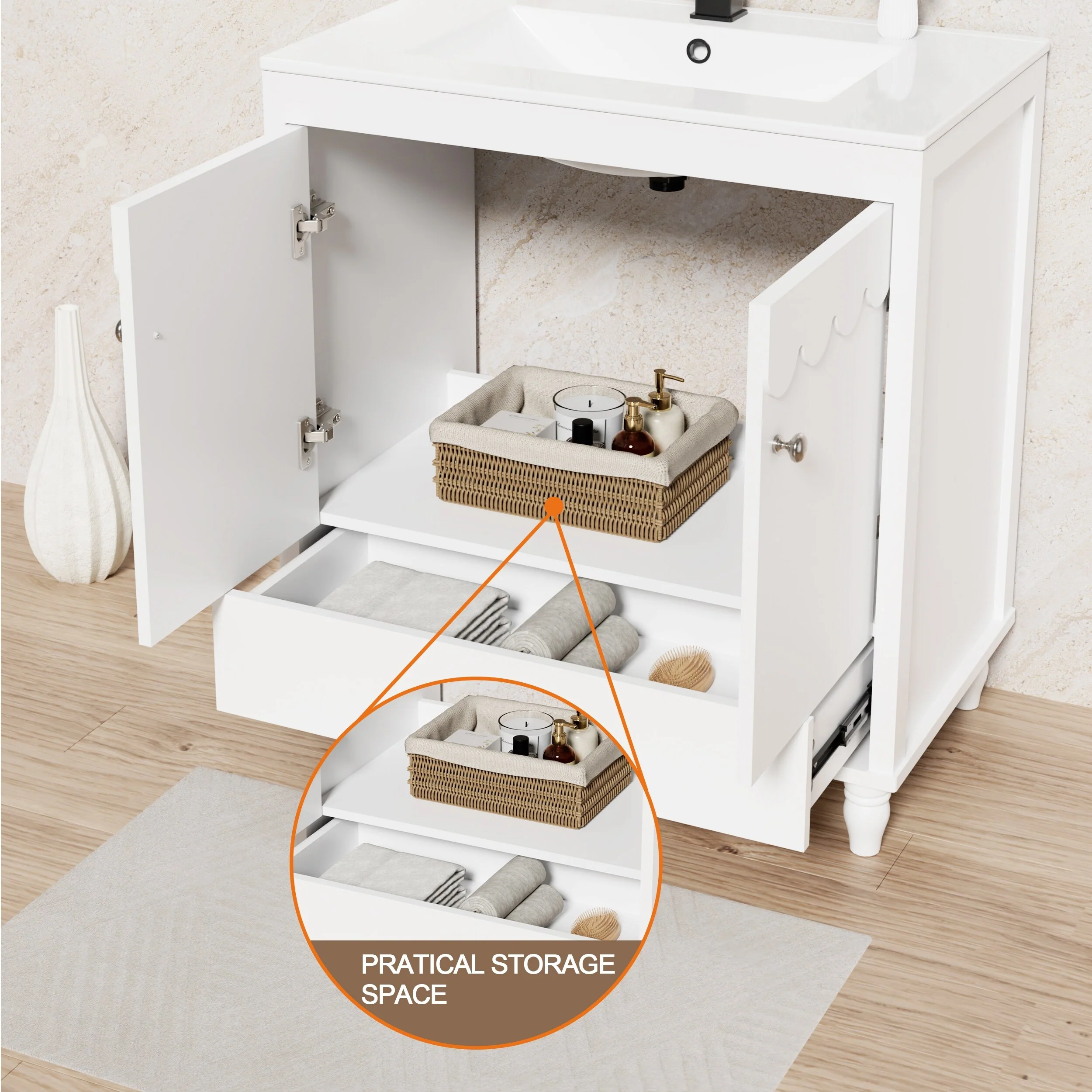 Lace Trim Freestanding Bathroom Vanity Set - Perfect for Bathrooms