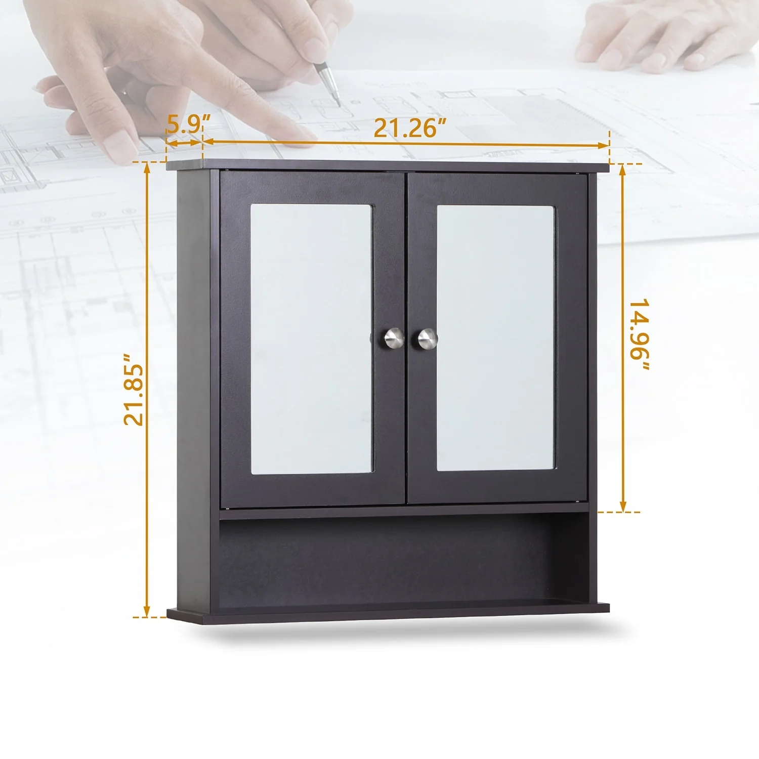 2-Door Medicine Cabinet Bathroom Wall Cabinet with Double Mirror Doors