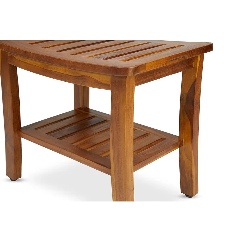 TeakCraft HERMOD Teak Shower Bench with Shelf 21 Inch, Fully Assembled