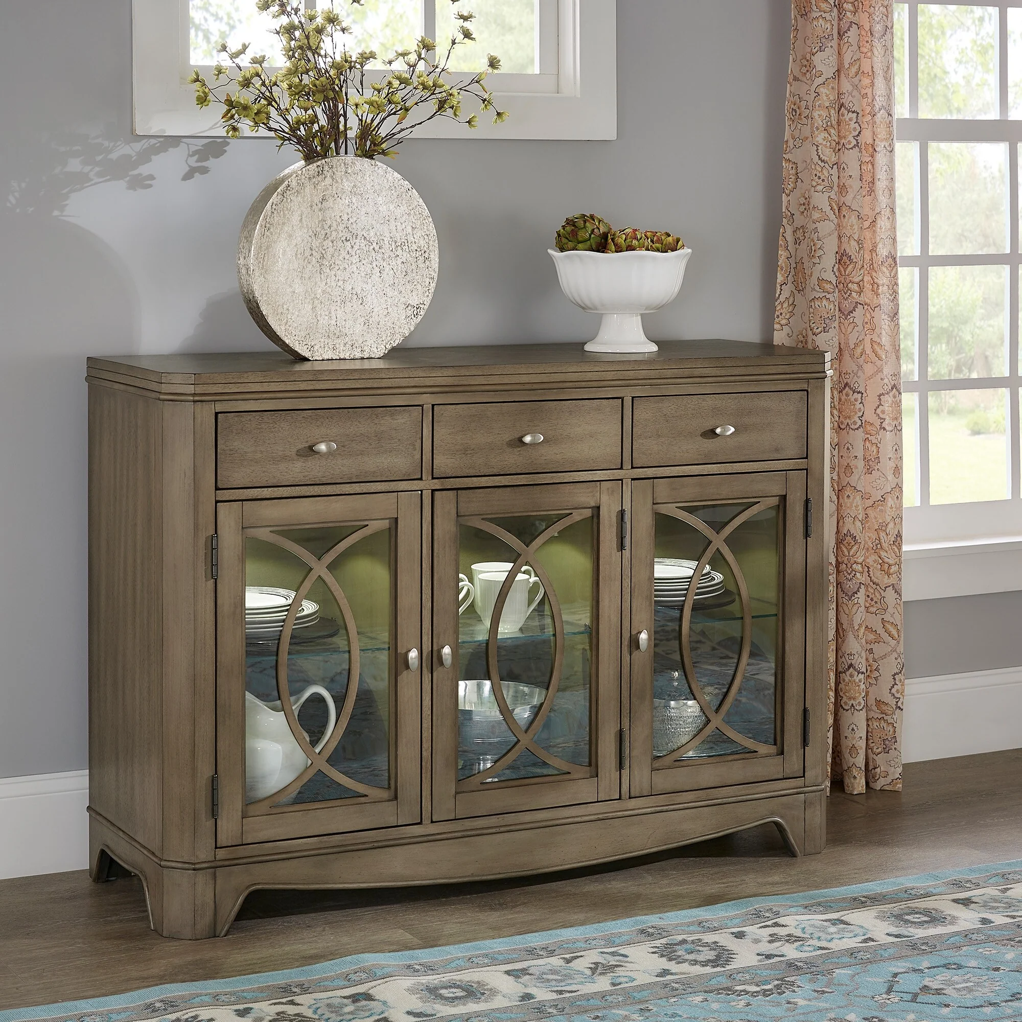 Fiona Antique Taupe LED Touch Light Buffet Server by iNSPIRE Q Classic