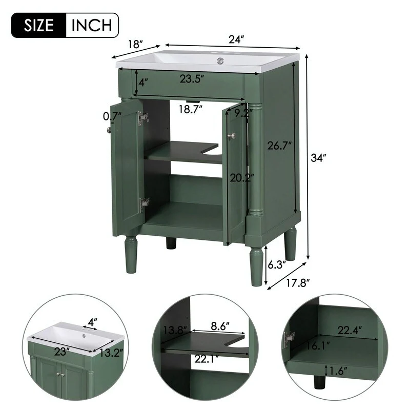24'' Bathroom Vanity with Top Sink: Modern 2-Tier Storage Cabinet, Single Sink, Large Shelves