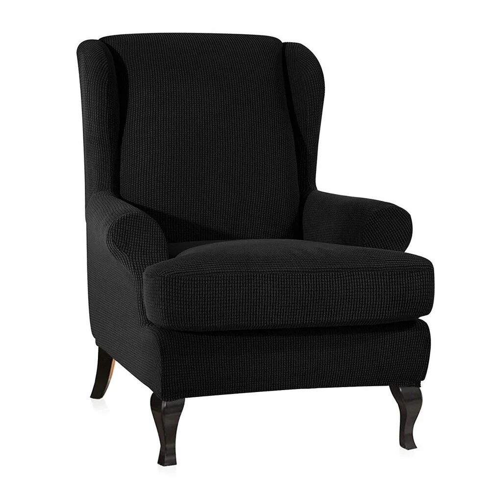 Enova Home Elegant Super Stretch Jacquard Spandex Fabric T-Cushion Wingback Chair Slipcover with Cushion Cover - N/A