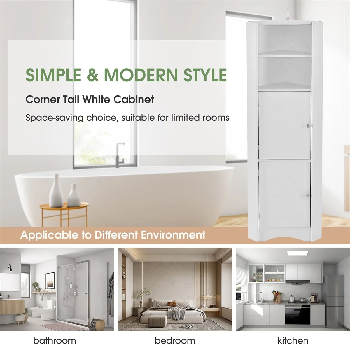 Merax Freestanding Tall Bathroom Corner Cabinet with Adjustable Shelves