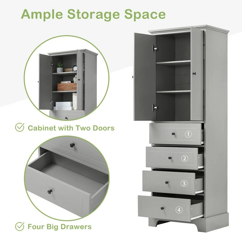 Freestanding Storage Cabinet with 2 Doors and 4 Drawers