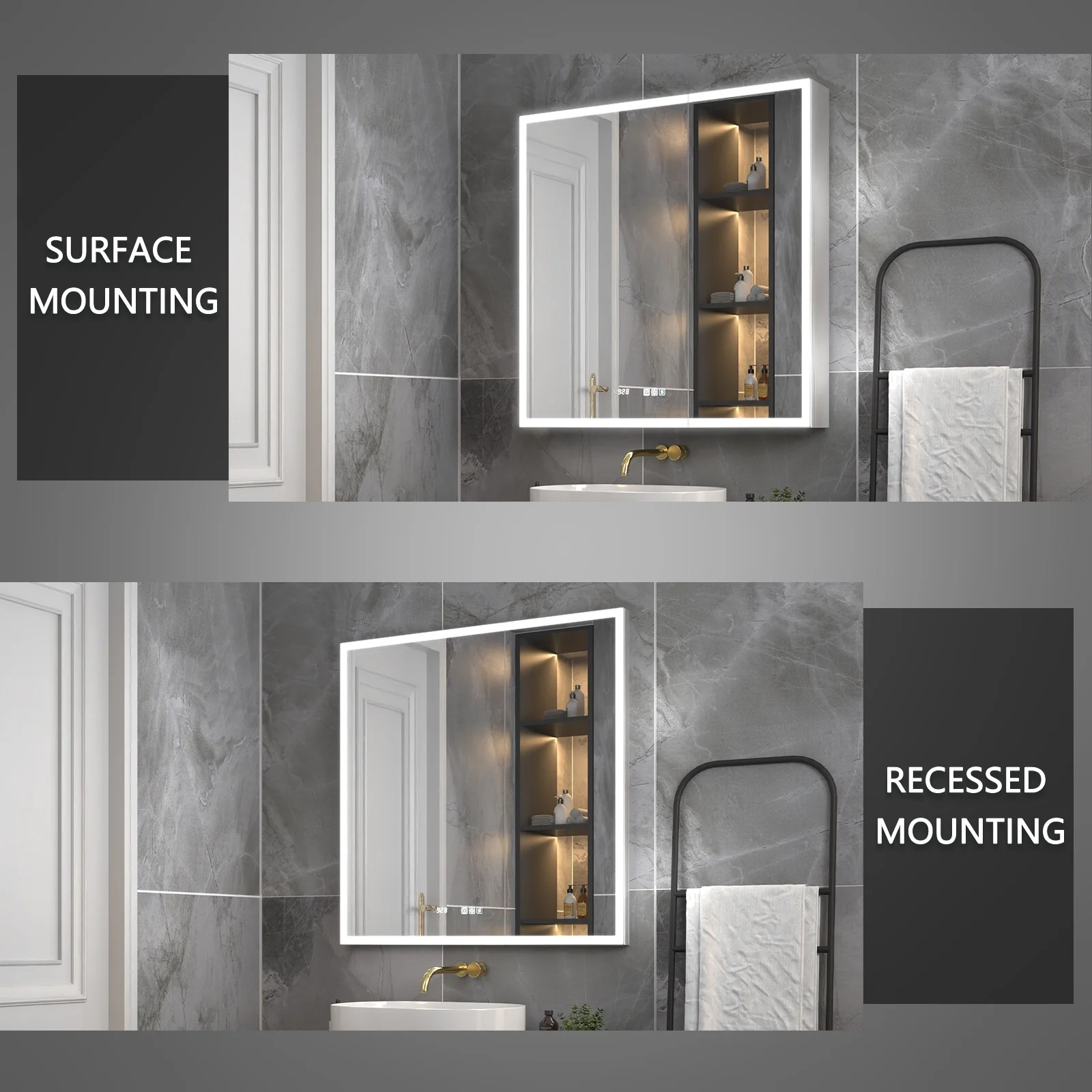 ExBrite Led Lighted Medicine Cabinet Recessed or Surface with Mirrors