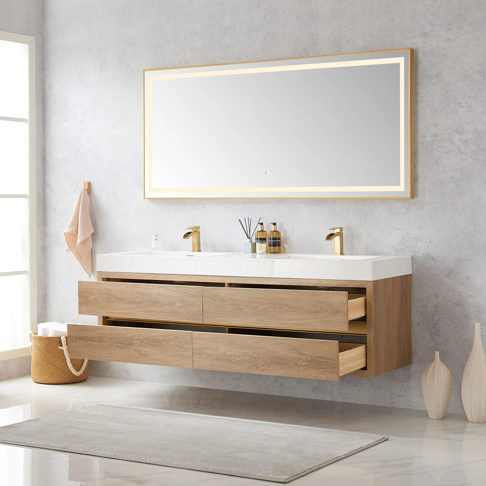 Palencia Double Floating Vanity with Composite Sink Top without Mirror