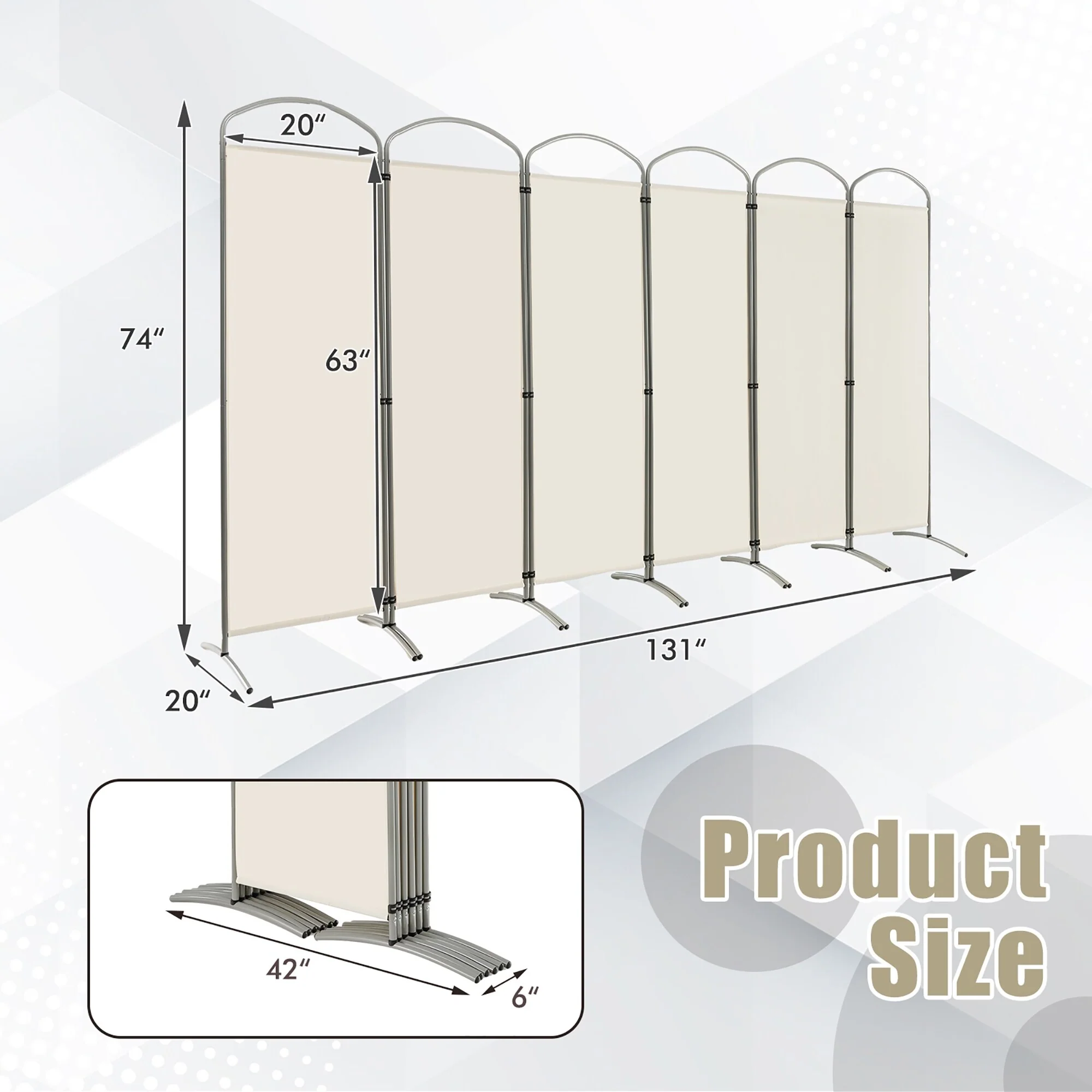 Costway 6 Panels Folding Privacy Screen 6 Ft Tall Fabric Privacy