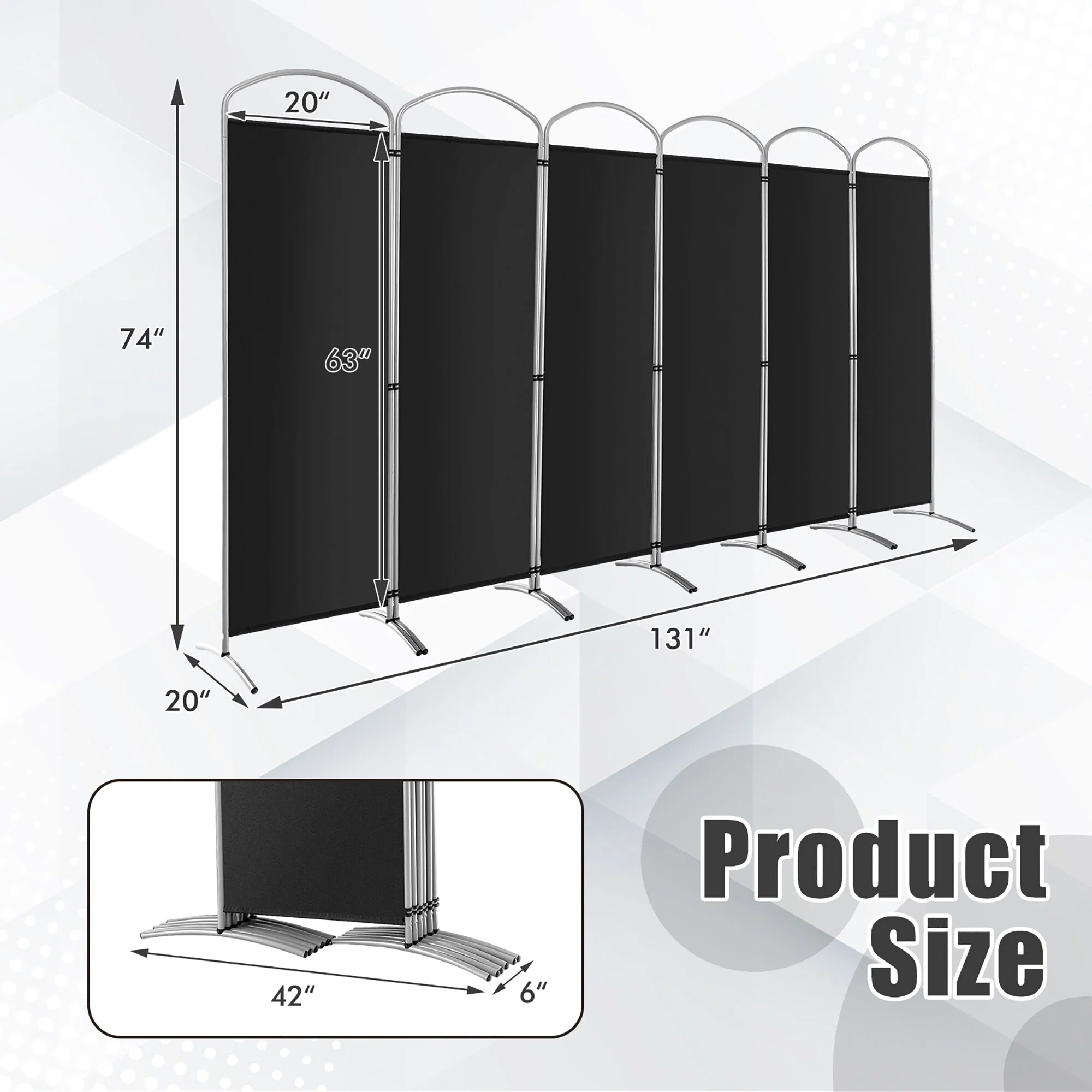 Costway 6 Panels Folding Privacy Screen 6 Ft Tall Fabric Privacy