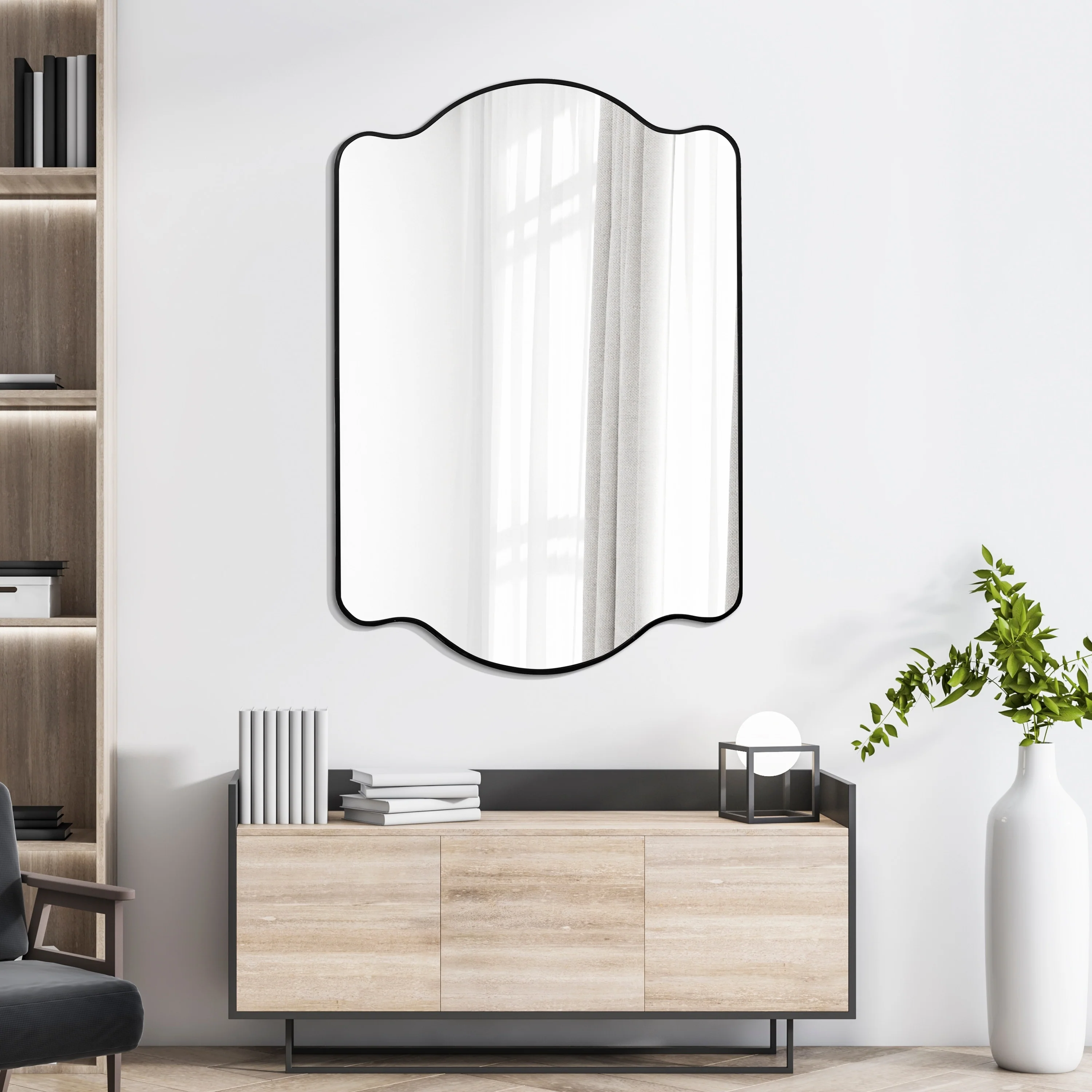24 in. W x 36 in. H Scalloped Rectangular Metal Framed Wall Mirror - 36 H x 24 W x 1.08 D