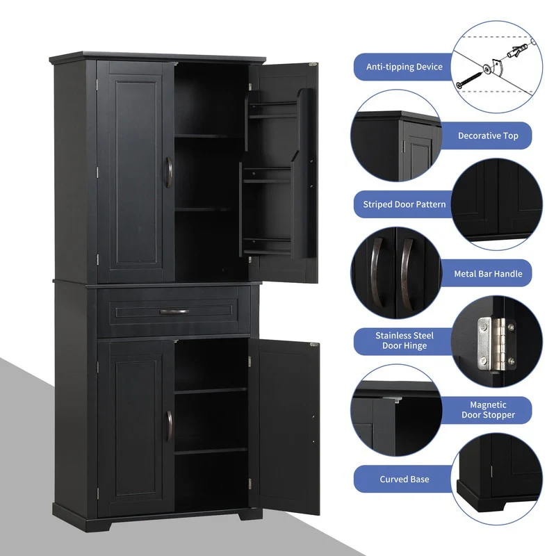Bathroom Floor Cabinet, Freestanding Storage Cabinet with Doors and Drawer, Kitchen Cupboard with Adjustable Shelf