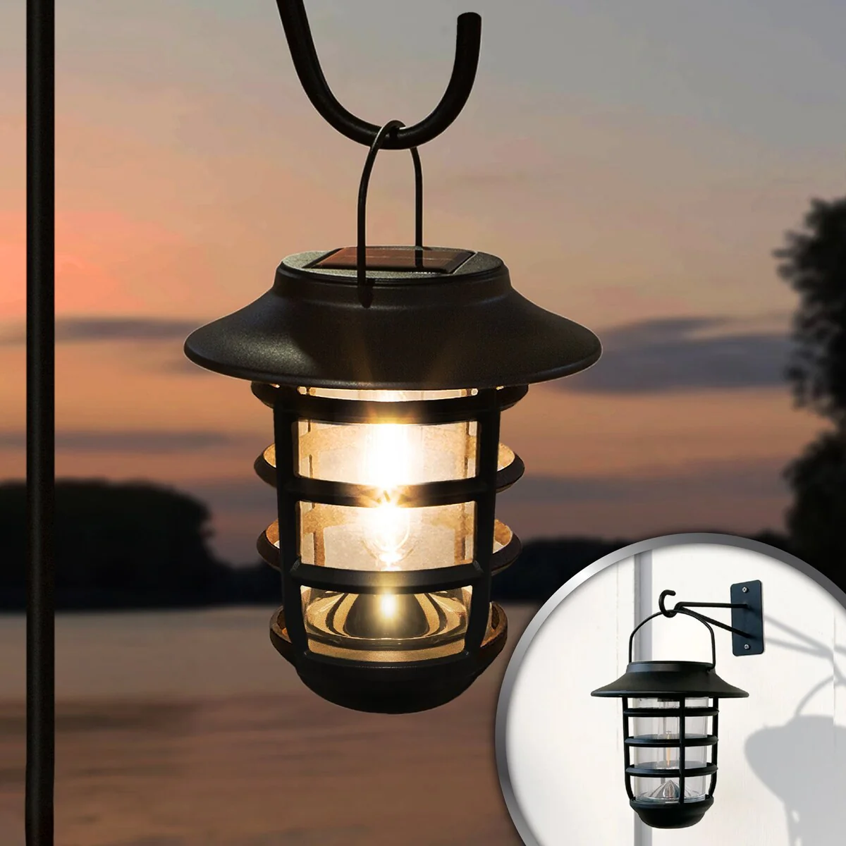 Black Aluminum Nottingham Solar Hanging Coach Light