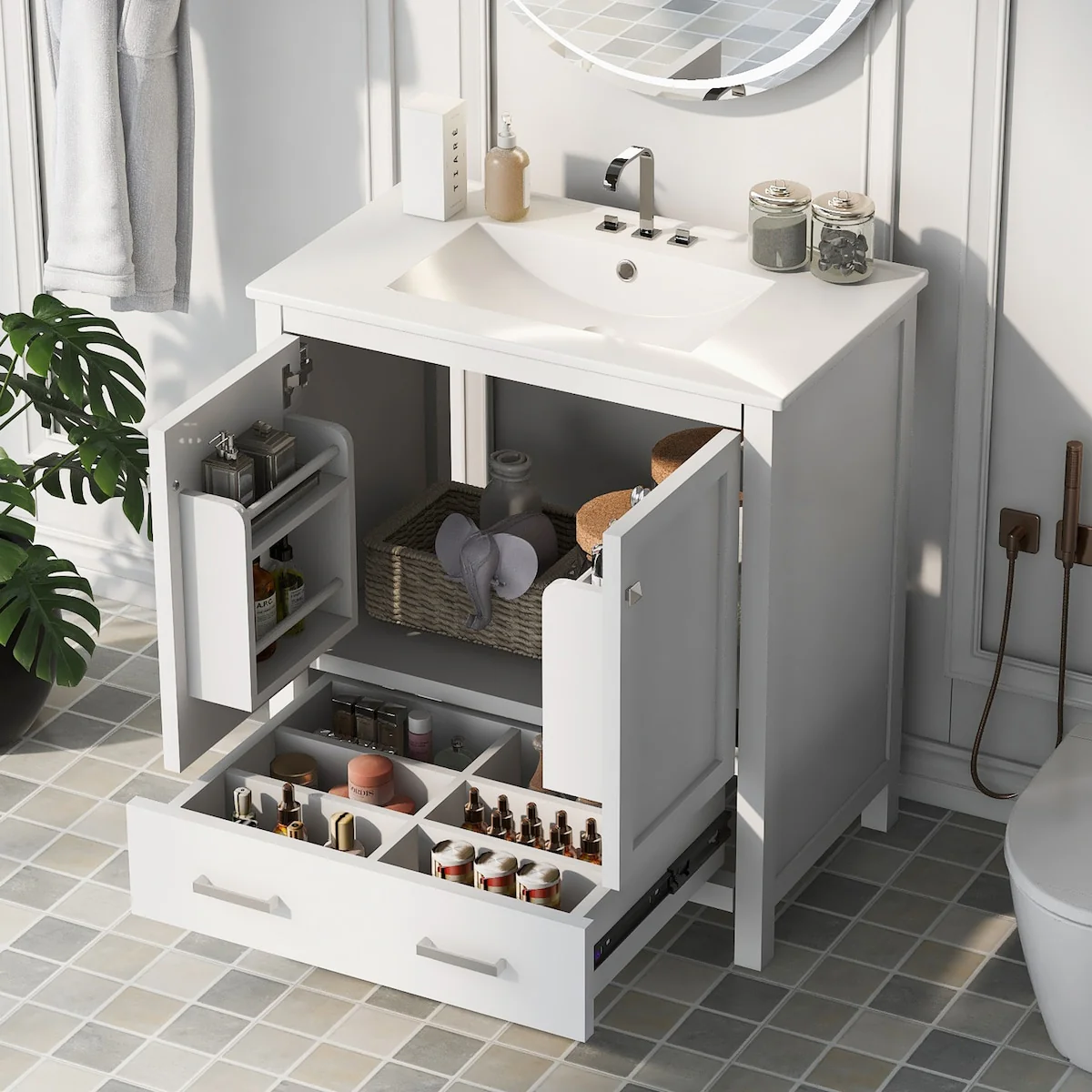 Bathroom Vanity with Single Sink, 2 Soft Closing Doors and 1 Drawer