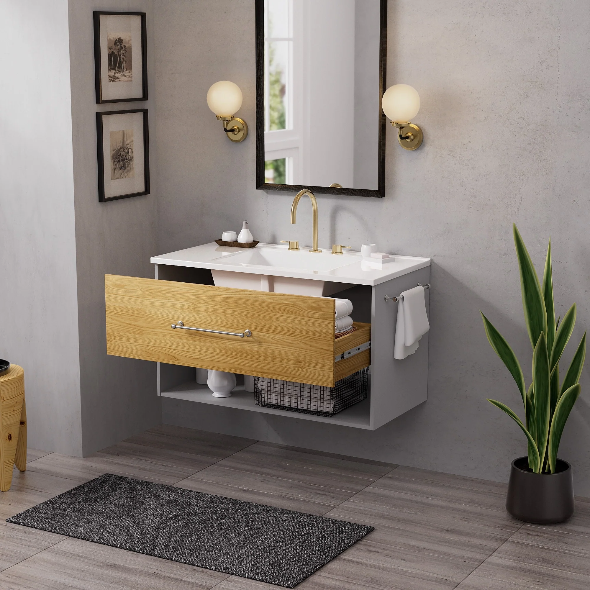 36-Inch Minimalist MDF Bathroom Vanity with Sink – Sleek and Simple Design for Modern Spaces