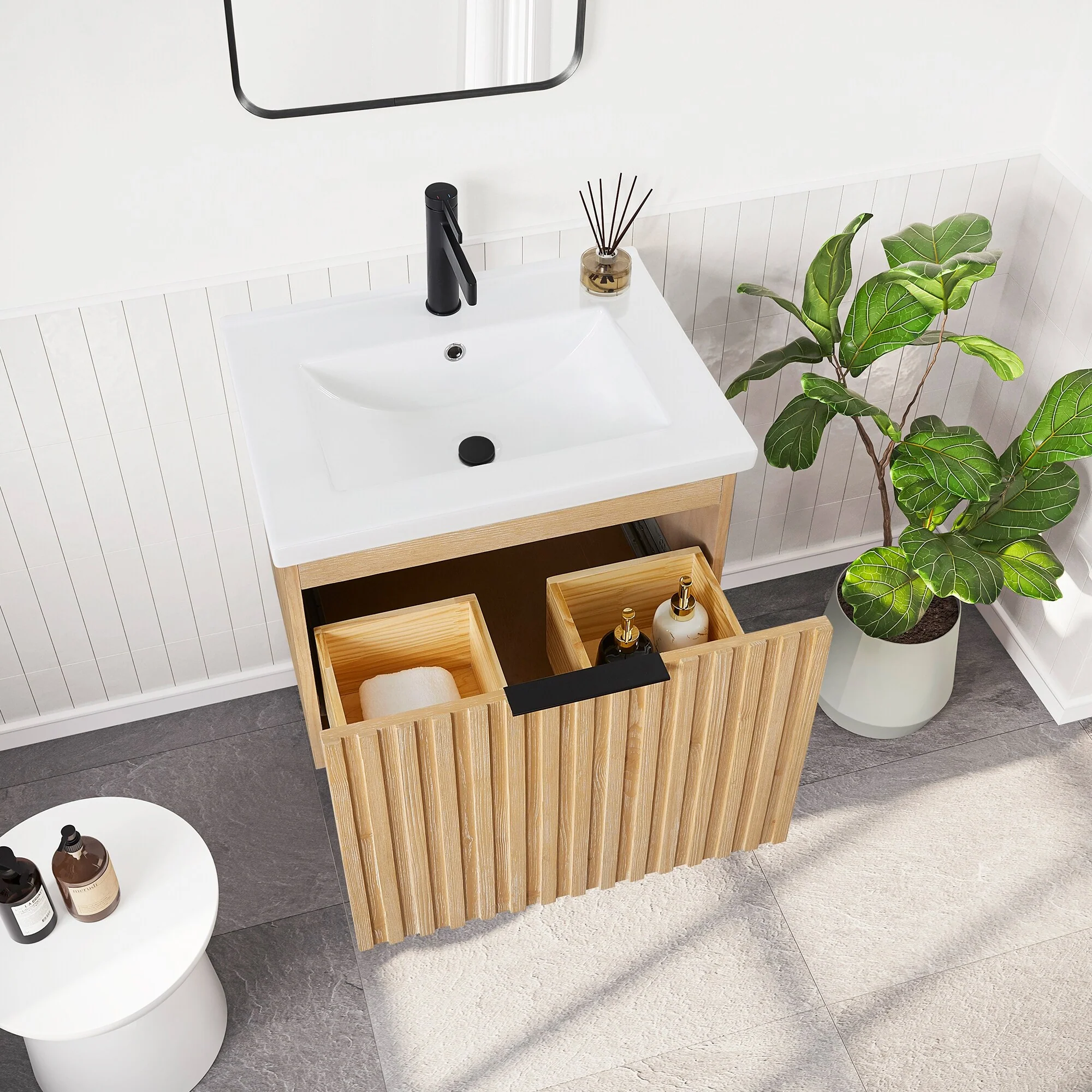 Manila Floating Bath Vanity with Ceramic Basin Top without Mirror