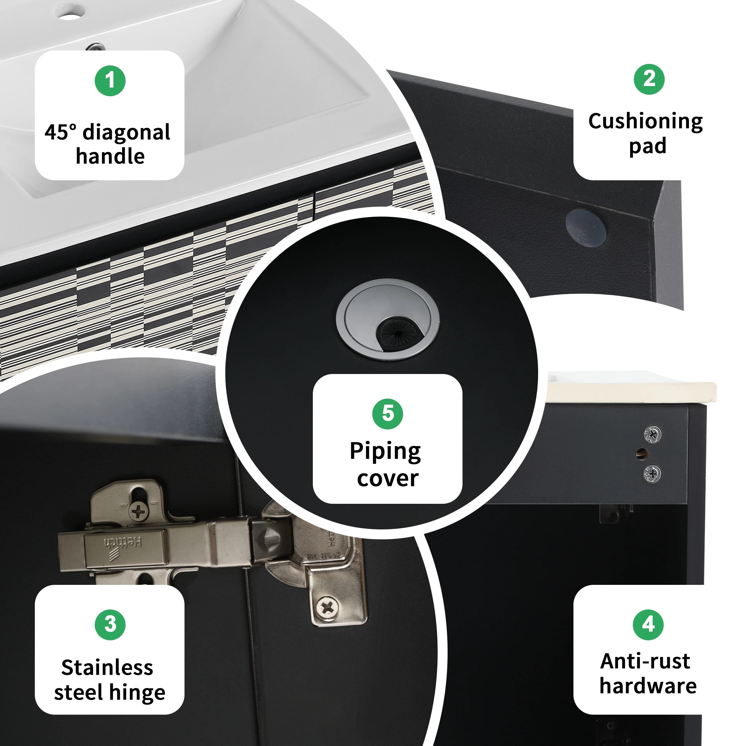 BNK 24/30/48 Inch Double Sink Bathroom Vanity with Soft Close Door