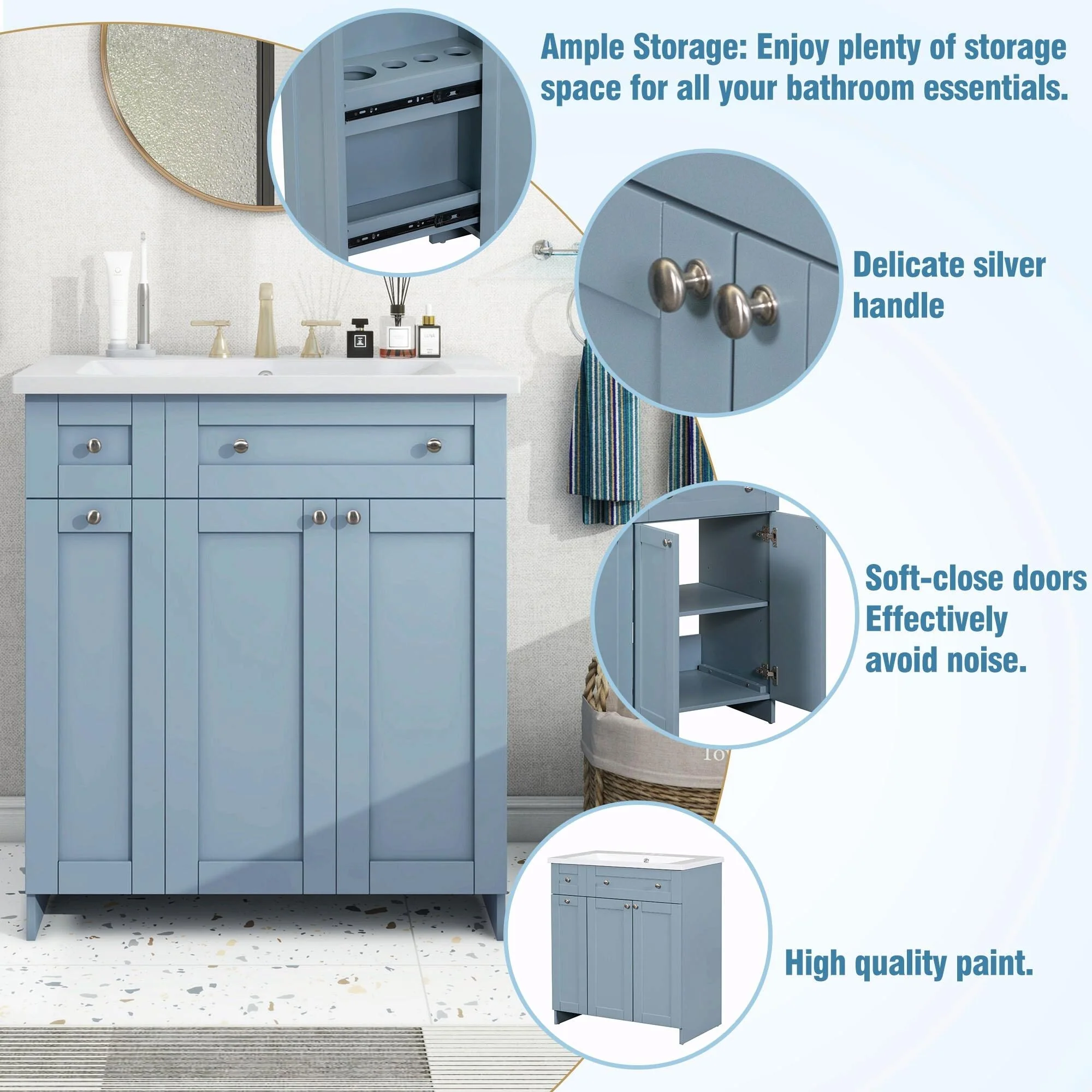 30-Inch Bathroom Vanity with Ceramic Sink Combo