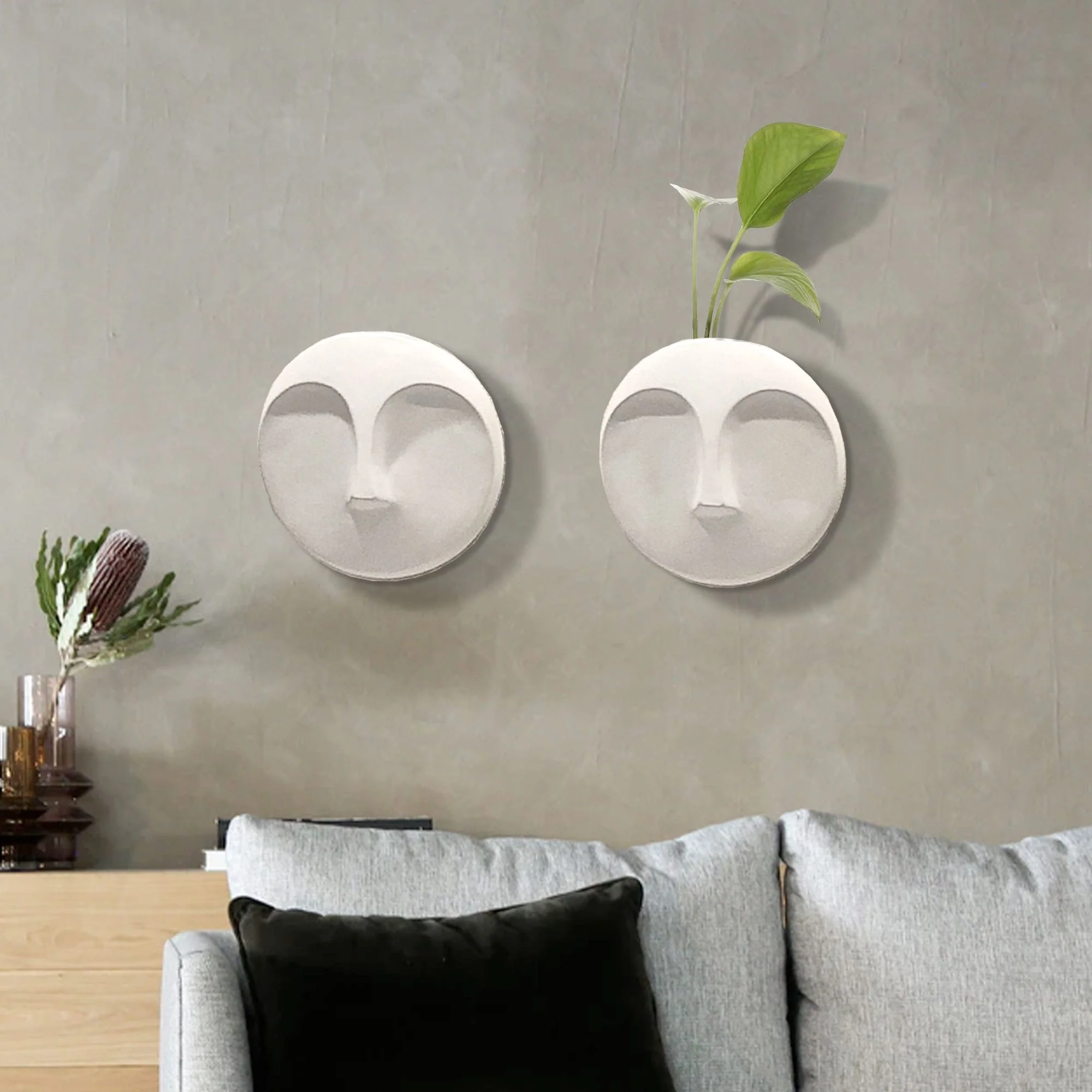 Allan Andrews Matte White Round Face Wall Sculpture