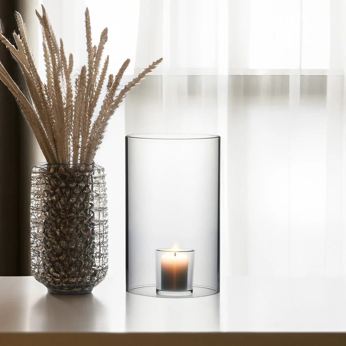 Clear Glass Cylinder Hurricane Chimney Tube, Candle Cover - 1 Piece