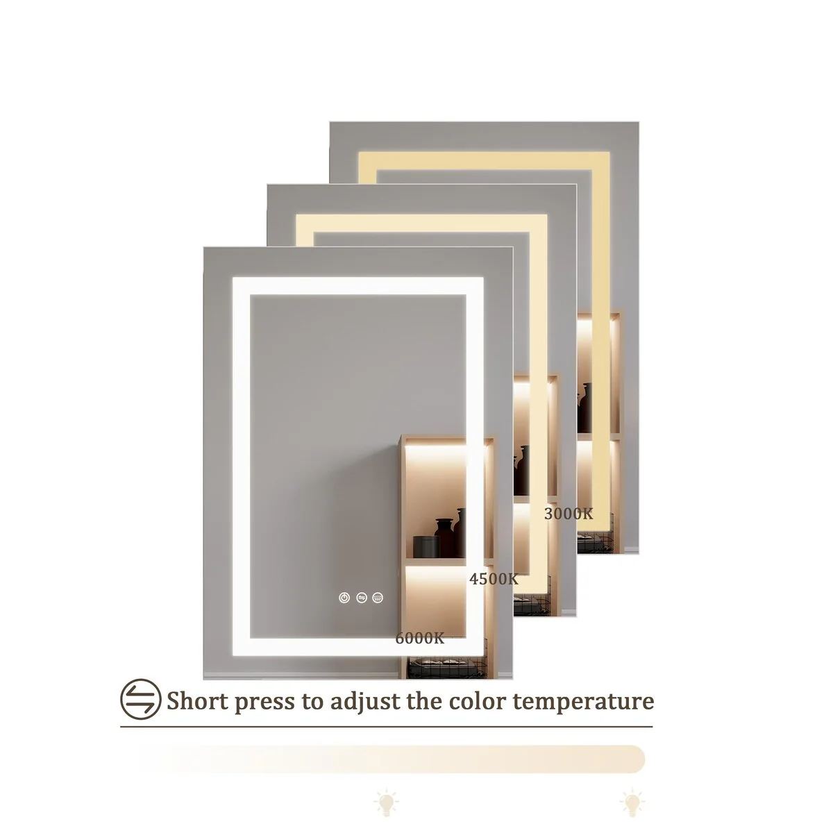 Bathroom Medicine Cabinet with Mirror Wall Mounted LED Bathroom Mirror Cabinet with Lights, Anti-Fog,Storage Shelves