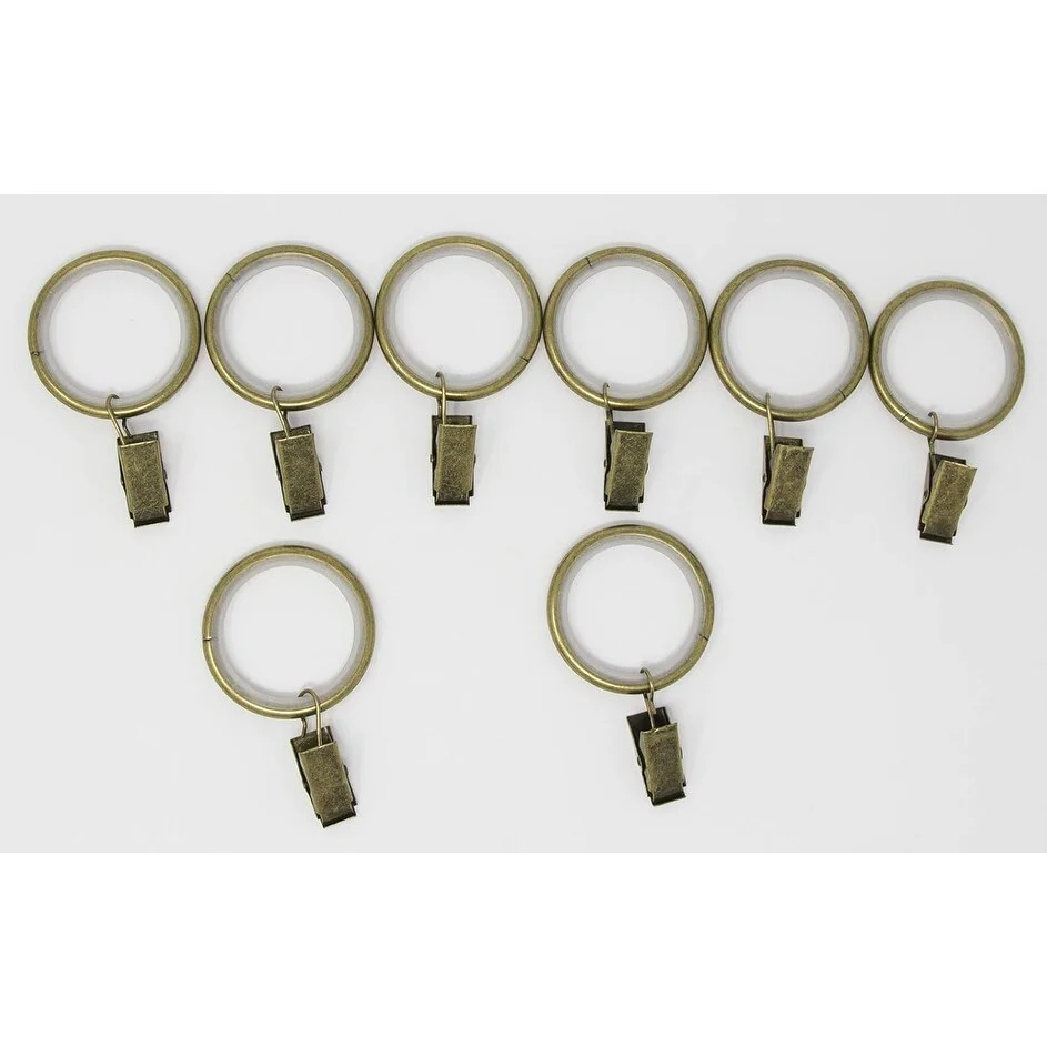 Set of 8 Curtain Drapery Rings with Clips, 1.5-inch Inner Diameter, Nylon Insert Quiet Smooth