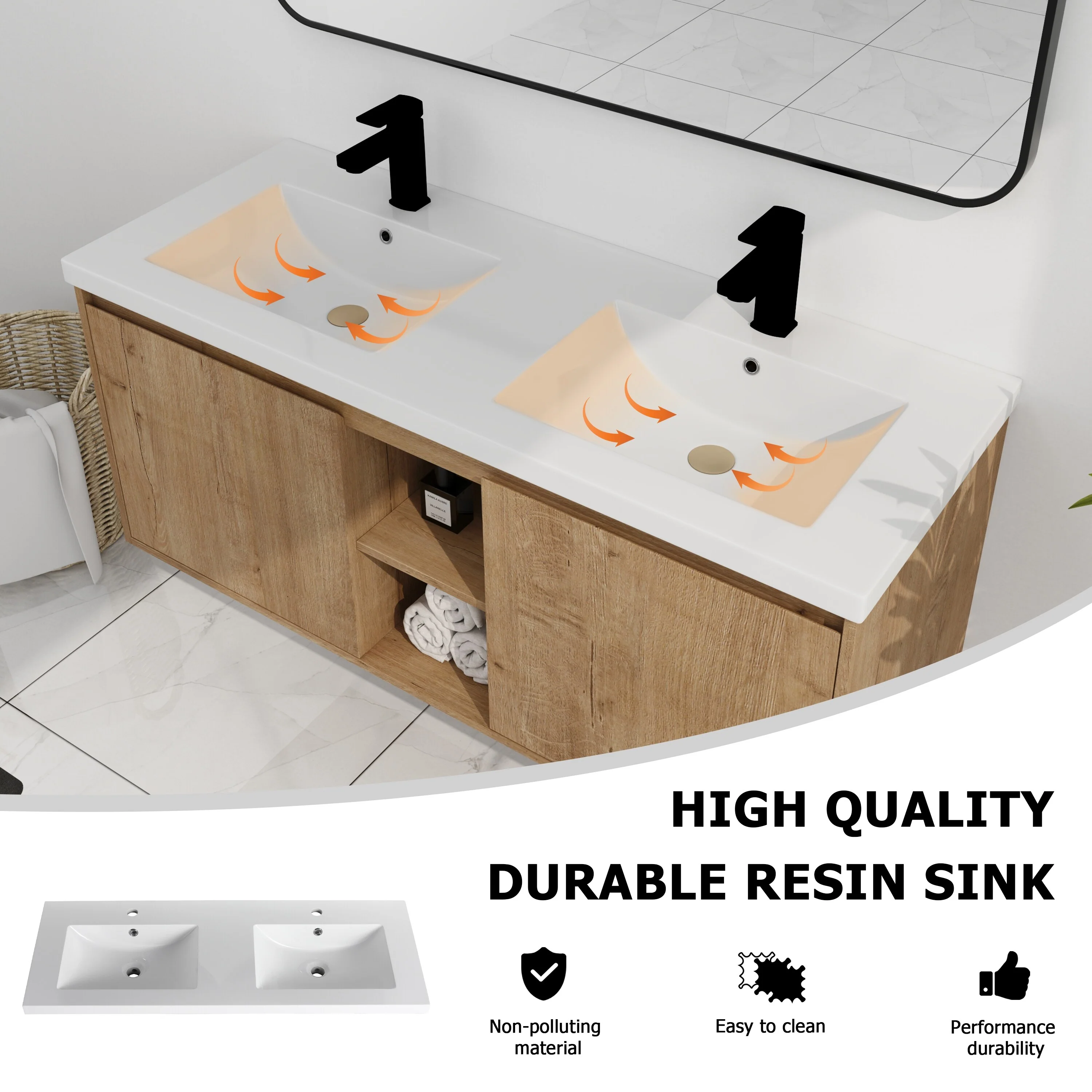BNK Double Sink Bathroom Vanity in 48 Inch,Bathroom Cabinet with Soft Close Doors&Shelves