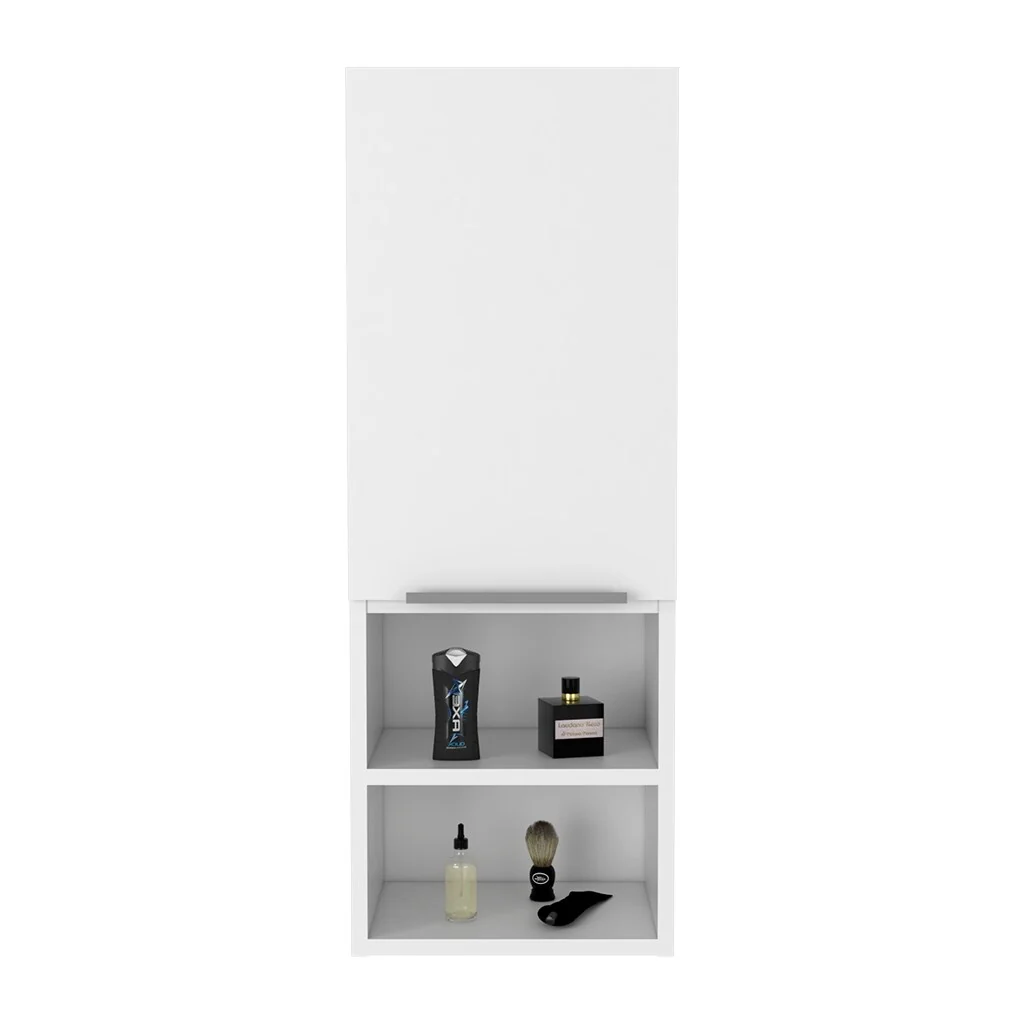Modern Wood Medicine Cabinet, Compact Bathroom Medicine Cabinet with 1 Door and Open Shelves, 32.08 