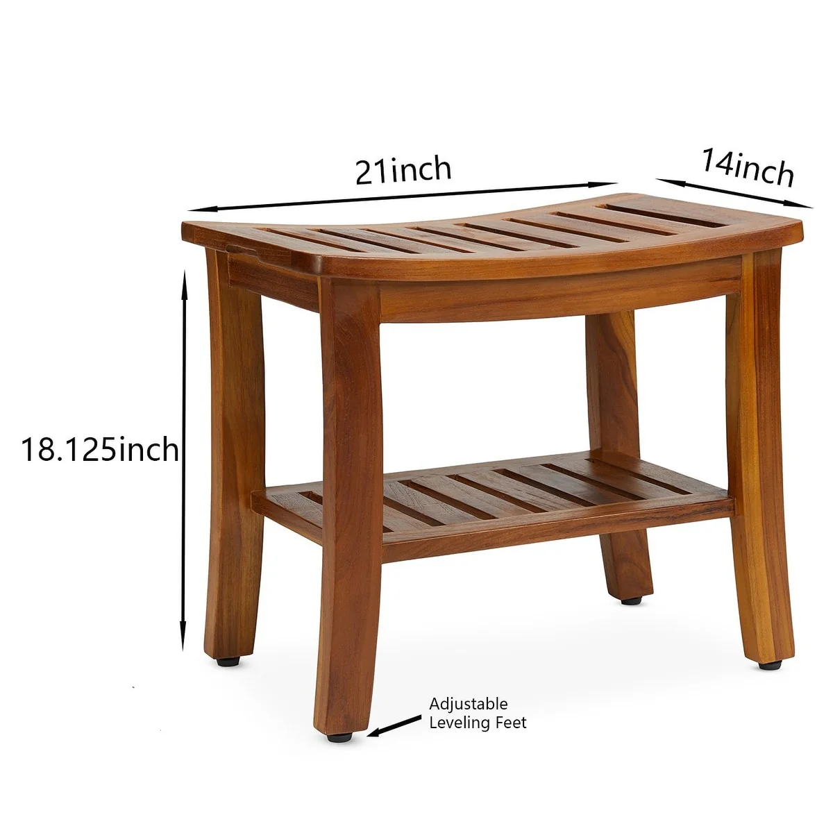 TeakCraft HERMOD Teak Shower Bench with Shelf 21 Inch, Fully Assembled