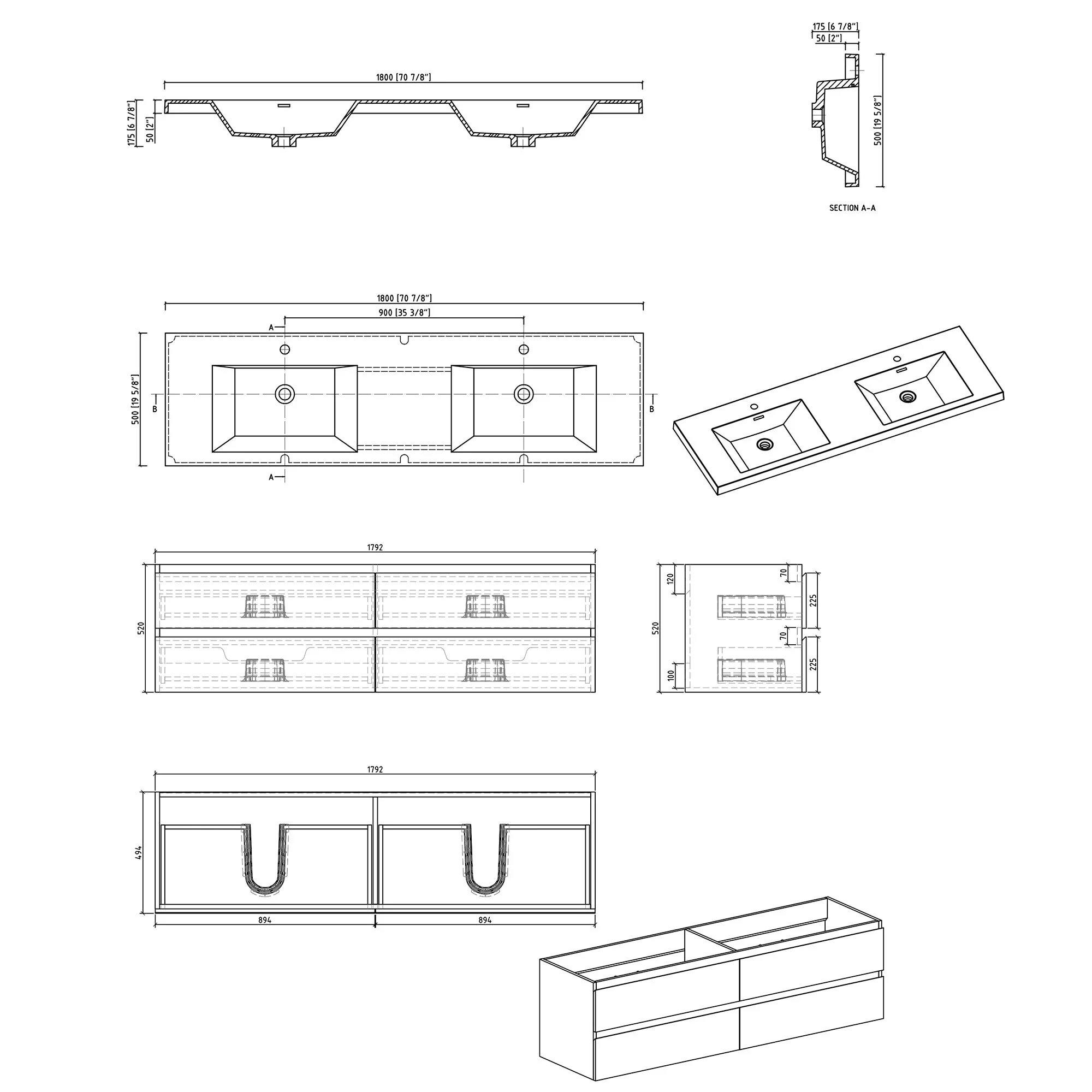 MDF Floating Bathroom Vanity with Integrated Resin Sink