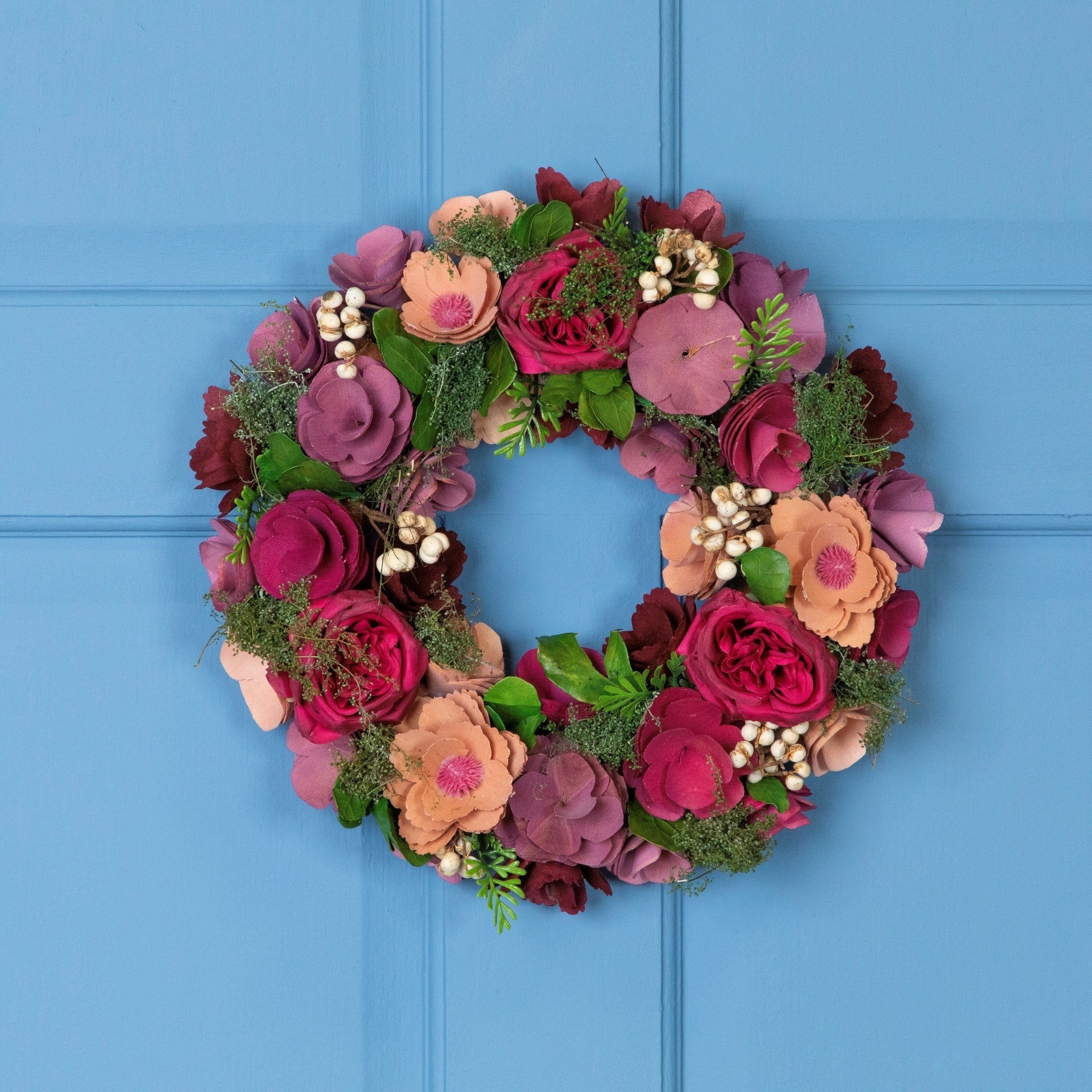Wooden Floral Artificial Spring Wreath with Dried Pods - 13.5