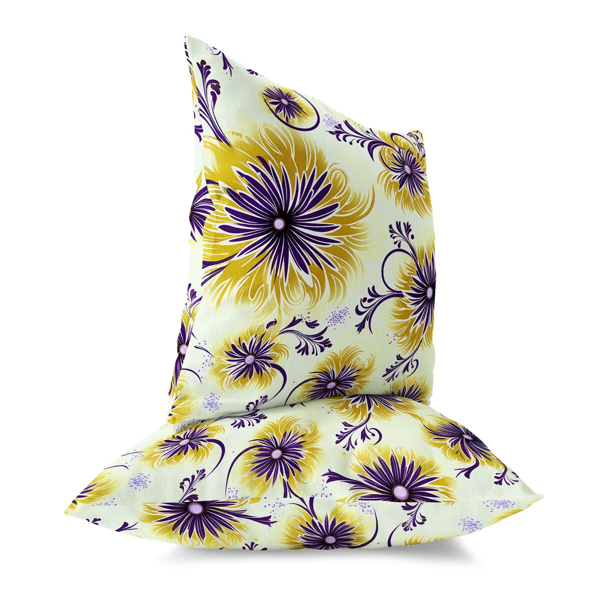 Yellow And Purple Breezy Flowers Indoor/Outdoor Throw Pillow Zipper
