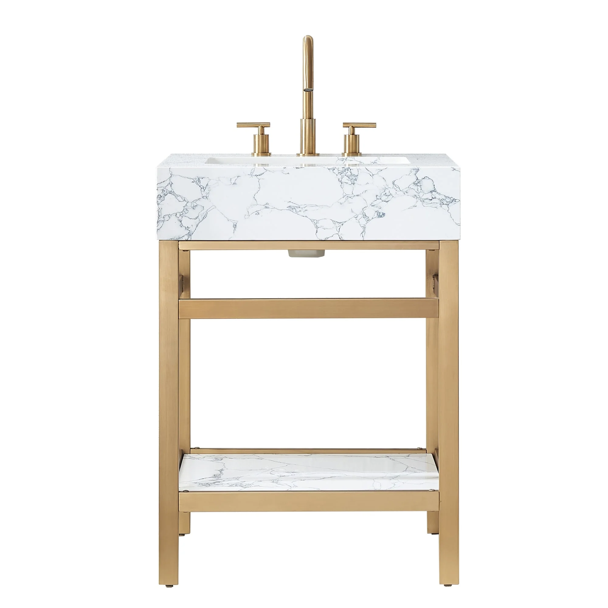 Ecija Bath Vanity, Metal Support with Composite Stone Top, no Mirror
