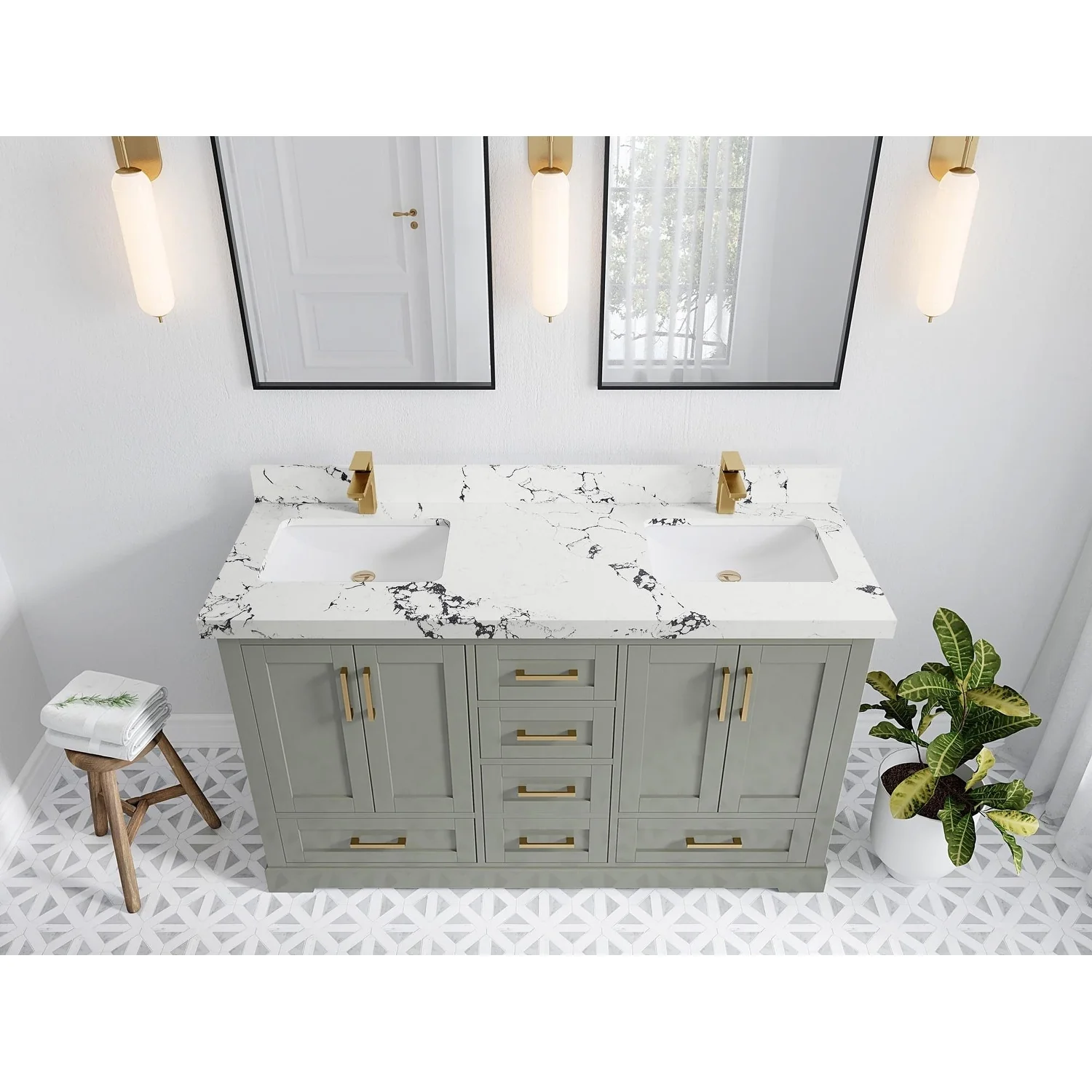 Willow Collection 60 in W x 22 in D x 36 in H Boston Double Bowl Sink Bathroom Vanity with Countertop