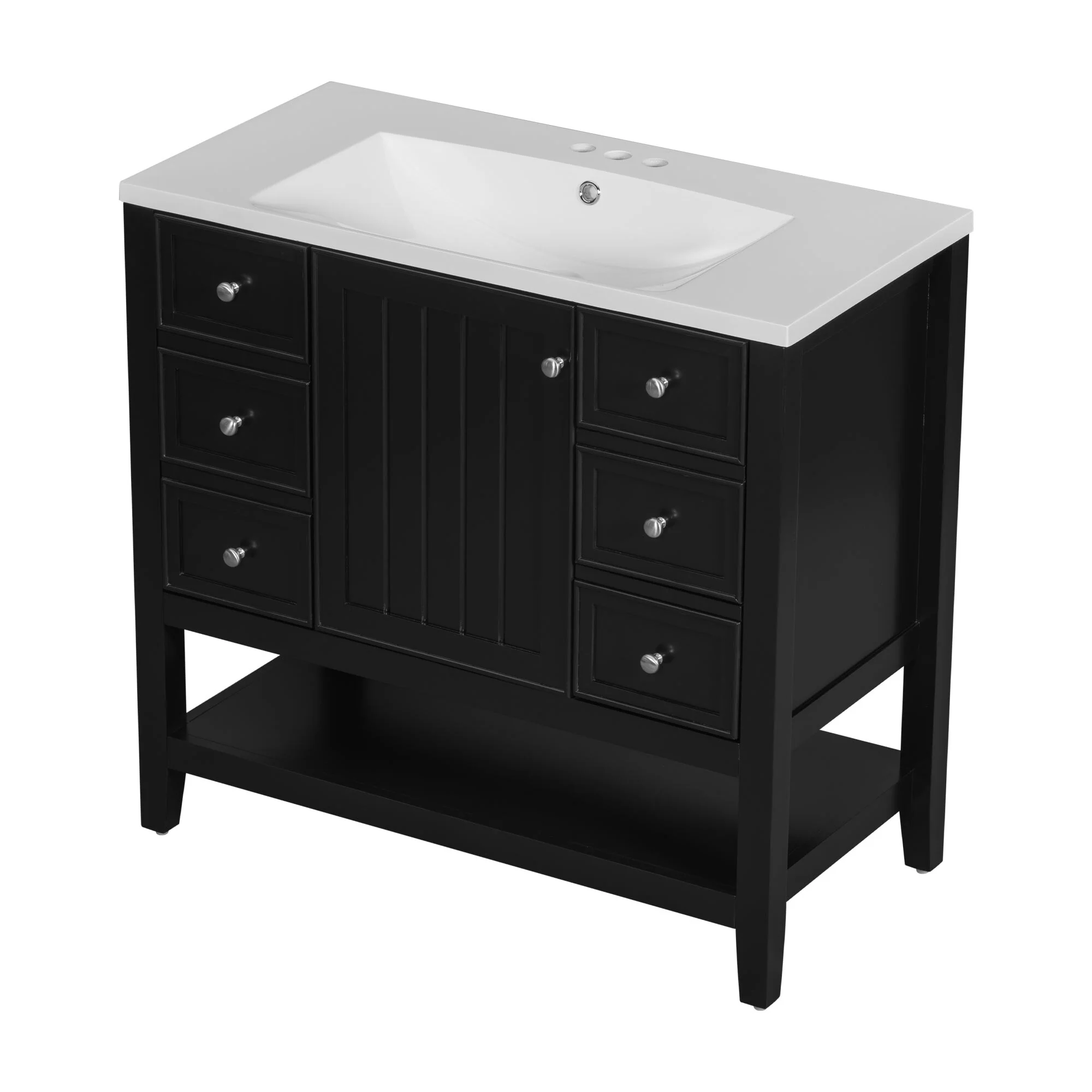 36 Inch Freestanding Bathroom Vanity Set with Drawers and Ceramic Sink